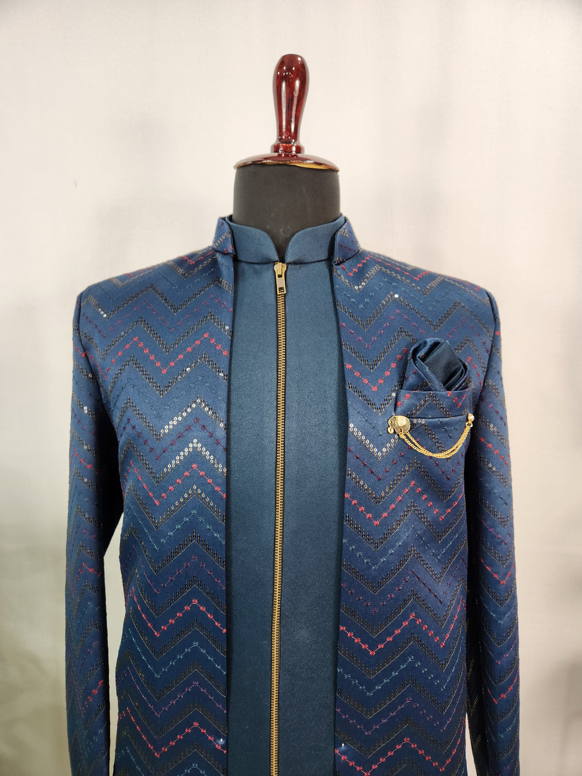 Blue Indo-Western Sherwani for Men | Indian Groom Wedding Outfit
