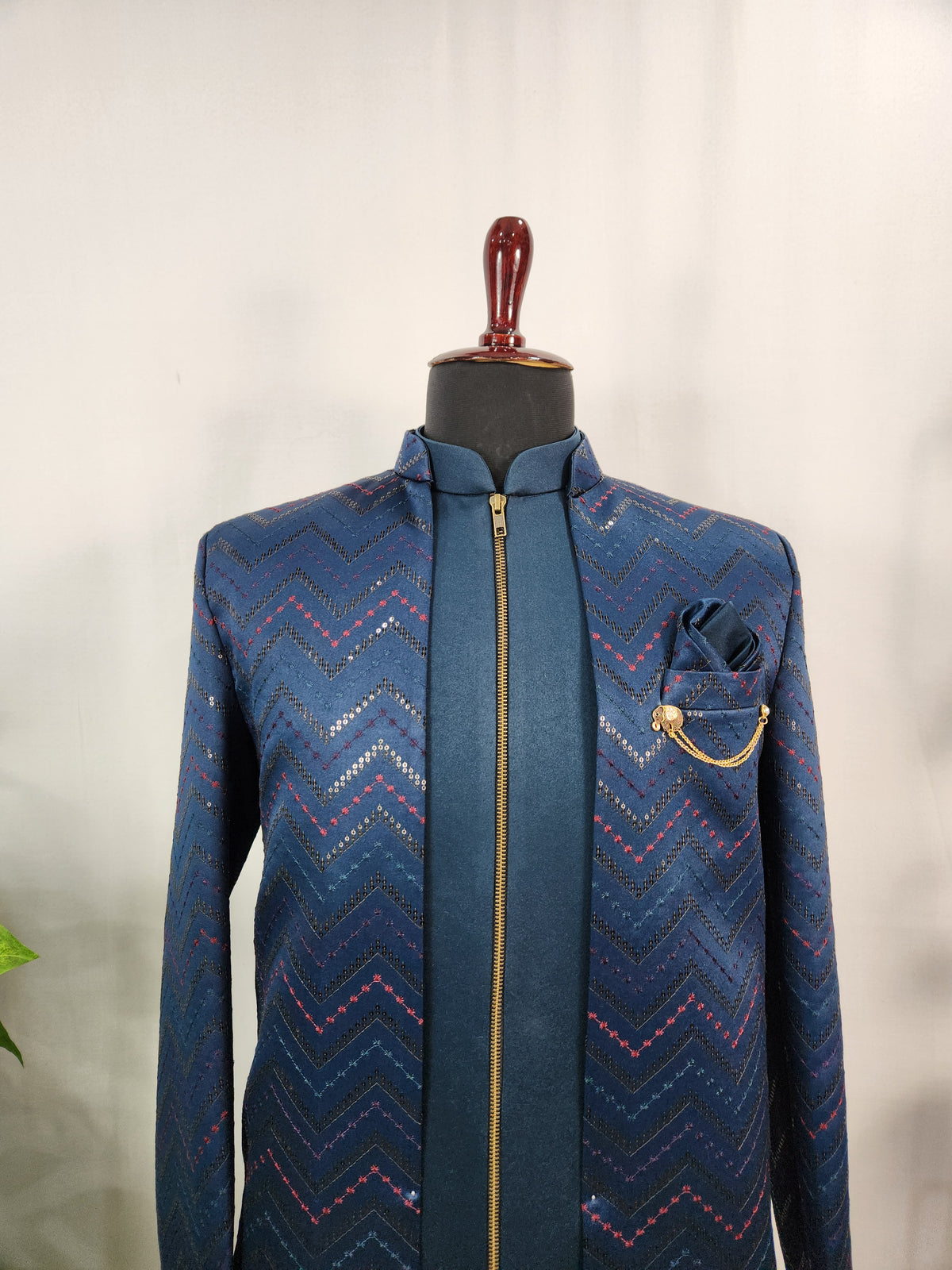 Blue Indo-Western Sherwani for Men | Indian Groom Wedding Outfit