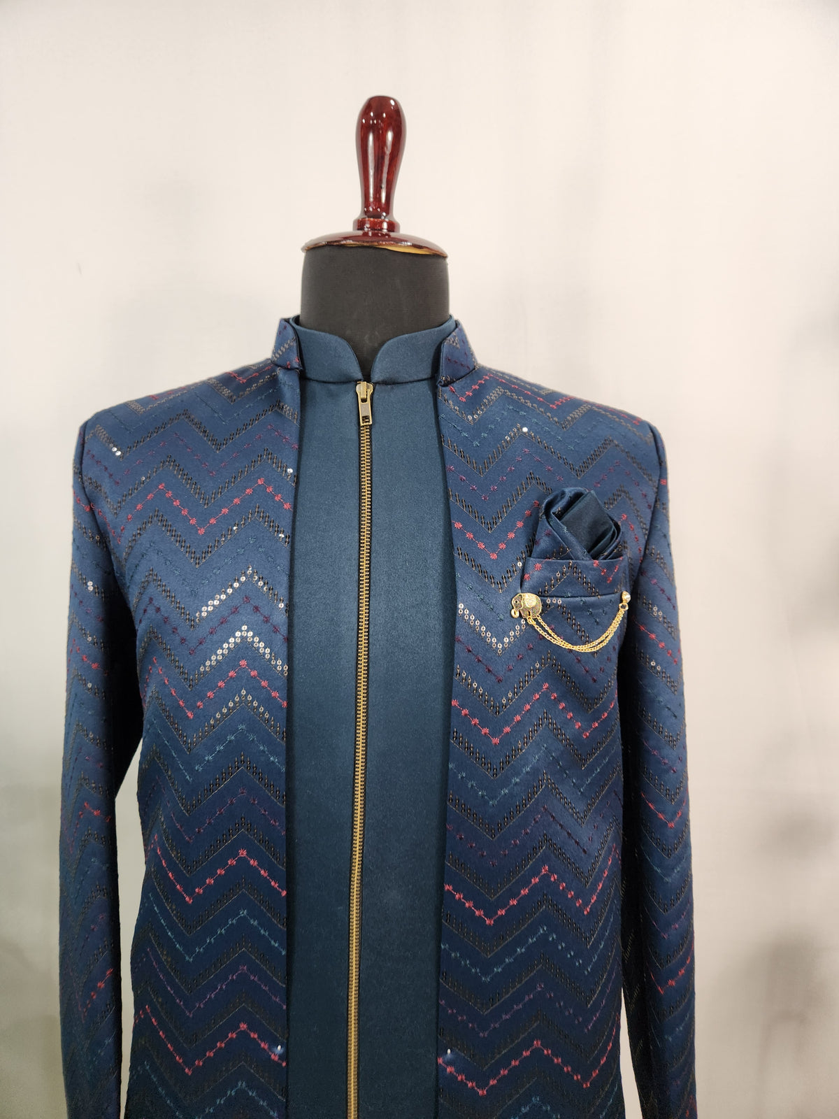 Blue Indo-Western Sherwani for Men | Indian Groom Wedding Outfit