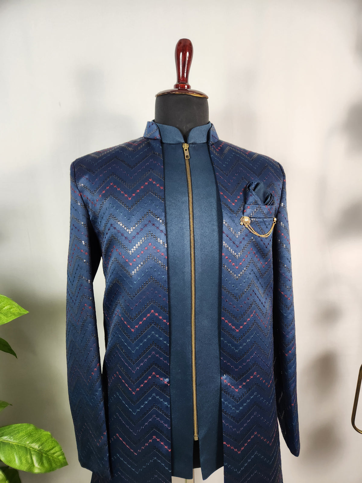 Blue Indo-Western Sherwani for Men | Indian Groom Wedding Outfit