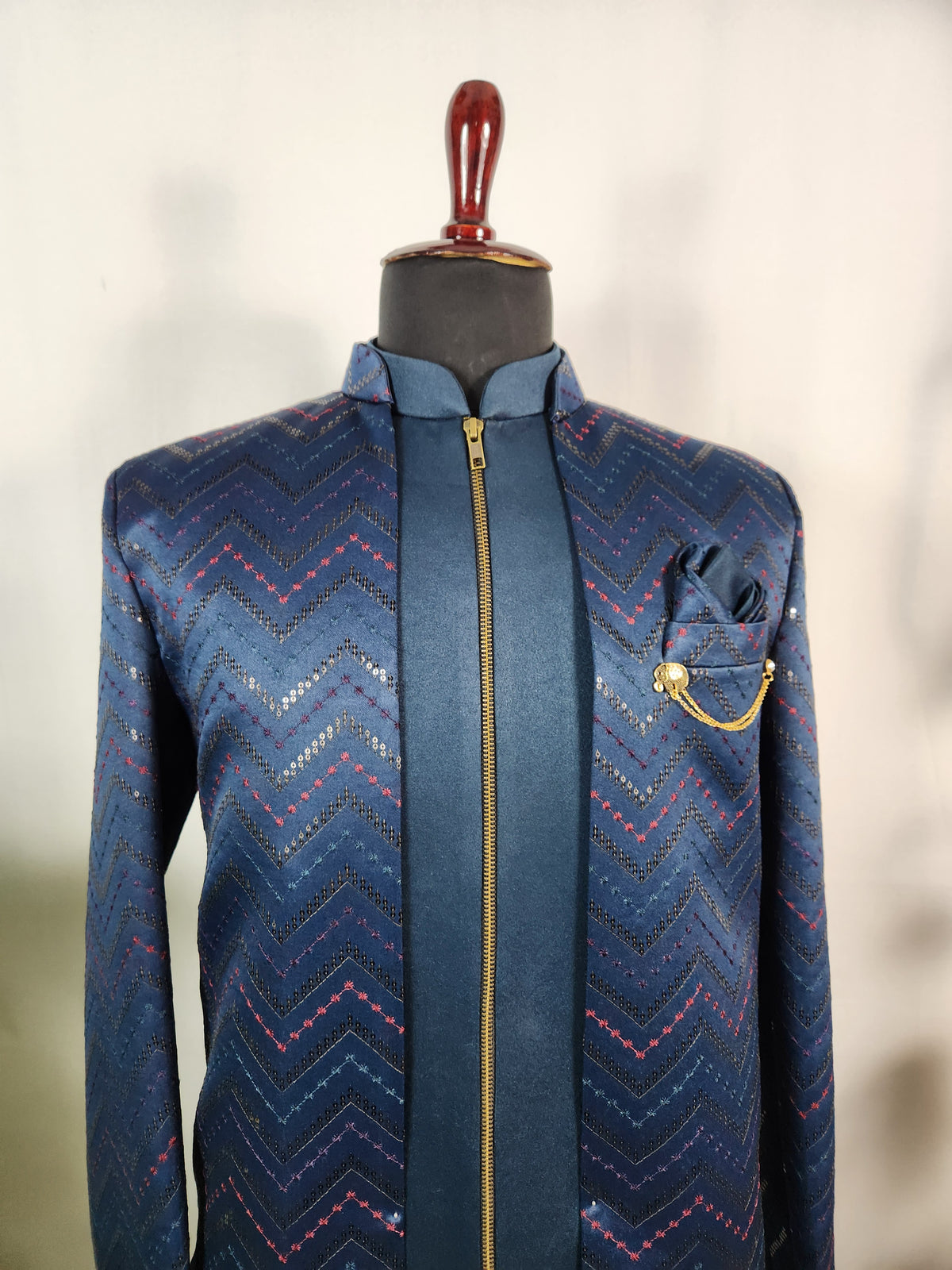 Blue Indo-Western Sherwani for Men | Indian Groom Wedding Outfit