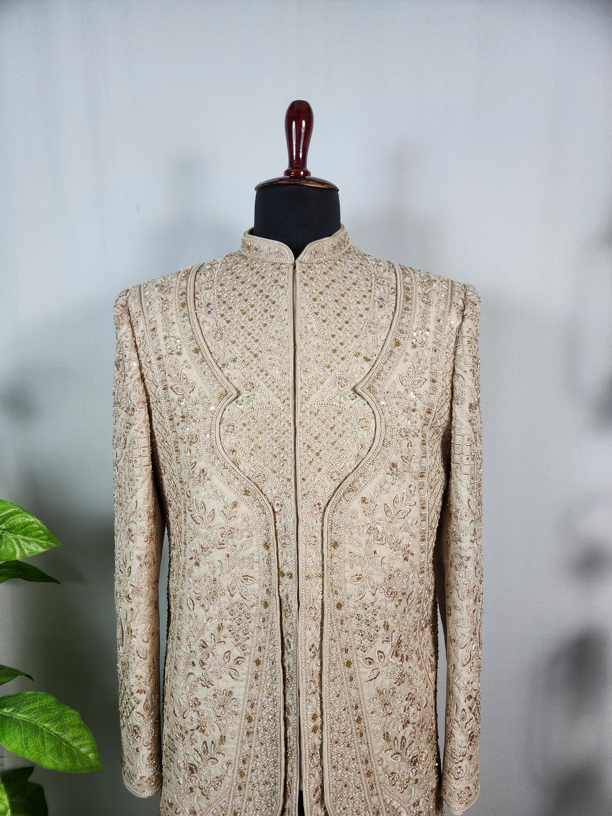 Champagne Golden Wedding Groom Sherwani - Triple Layered Kurta Design  | Sherwani For Men