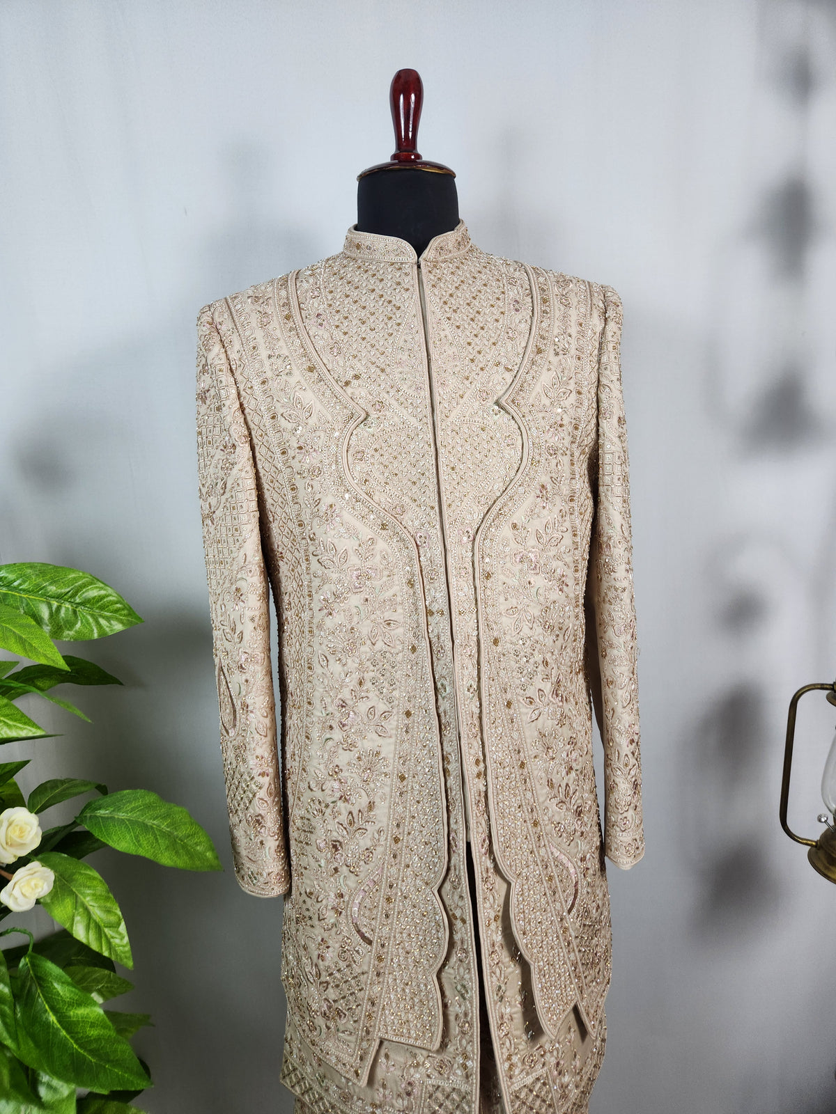 Champagne Golden Wedding Groom Sherwani - Triple Layered Kurta Design  | Sherwani For Men