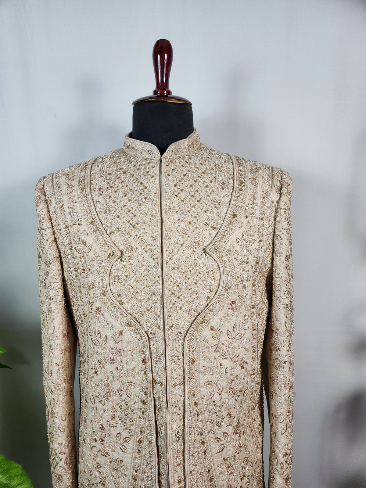 Champagne Golden Wedding Groom Sherwani - Triple Layered Kurta Design  | Sherwani For Men