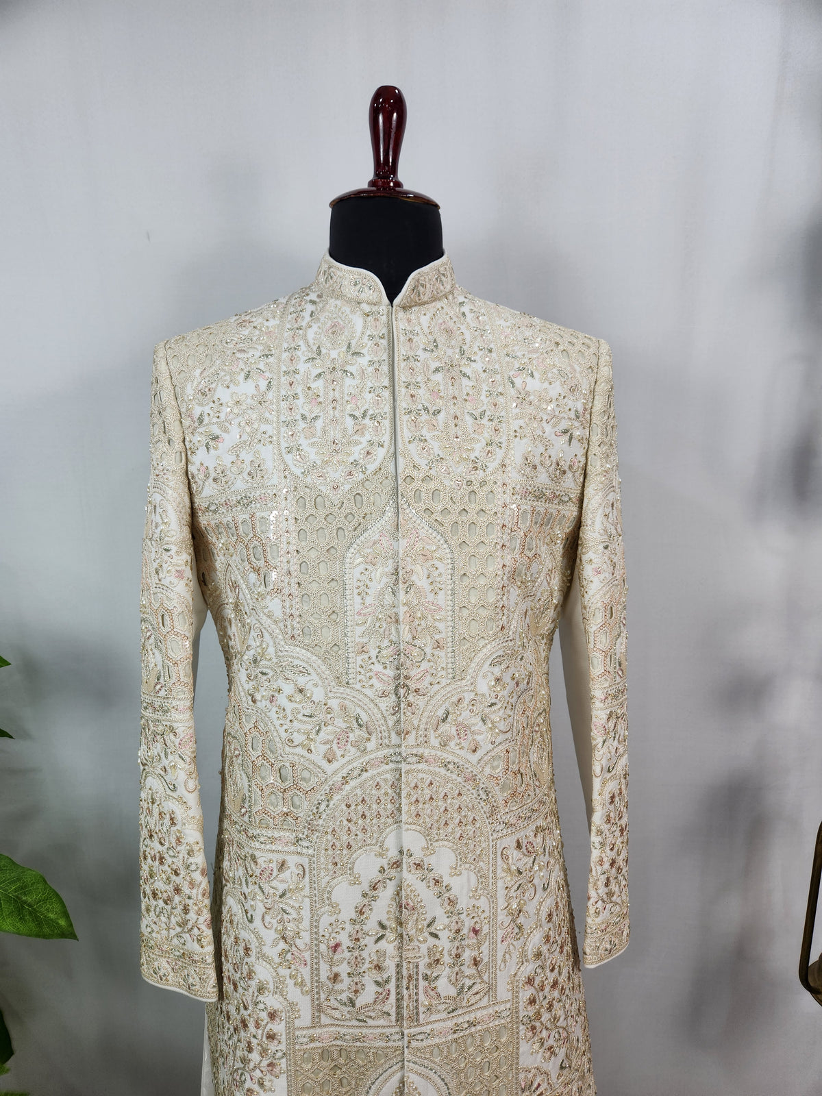 White Wedding Groom Sherwani - Laser Cut Work | Sherwani For Men