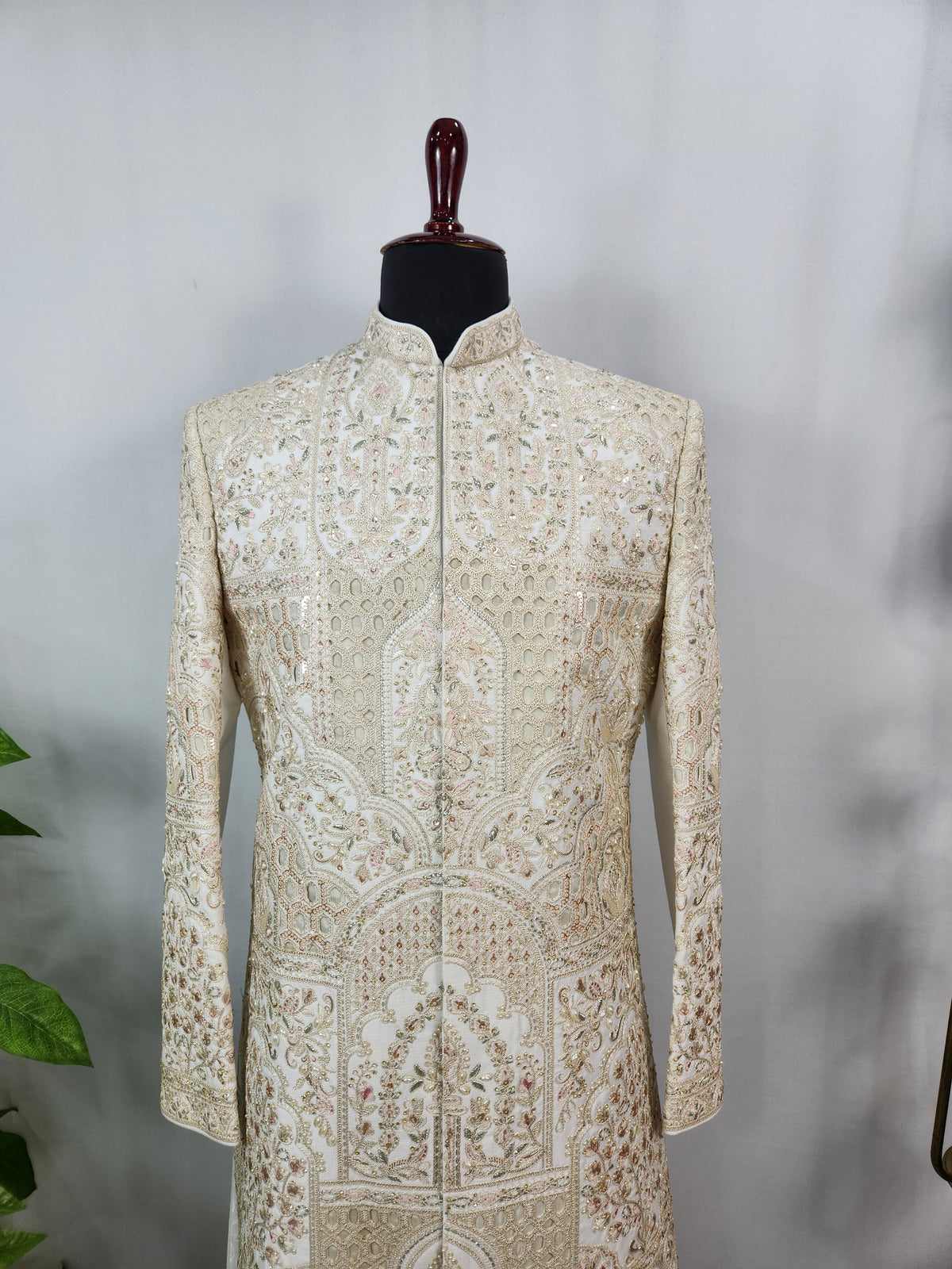 White Wedding Groom Sherwani - Laser Cut Work | Sherwani For Men