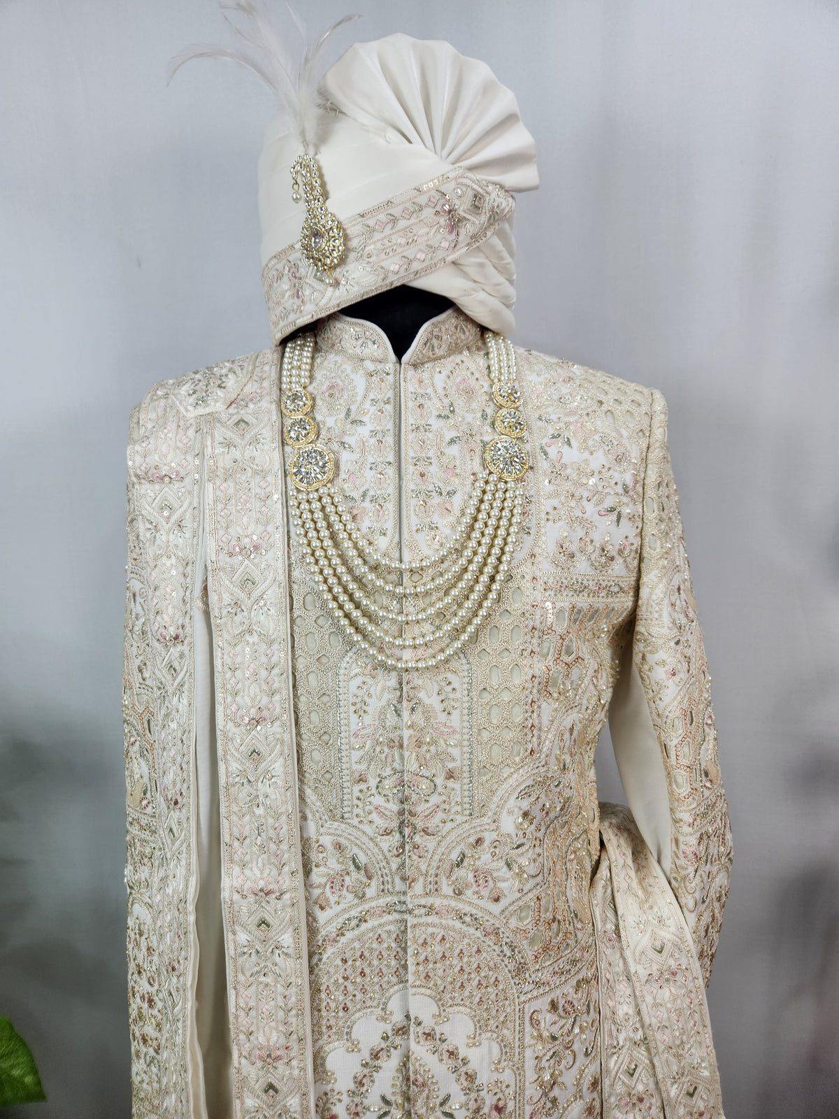 White Wedding Groom Sherwani - Laser Cut Work | Sherwani For Men