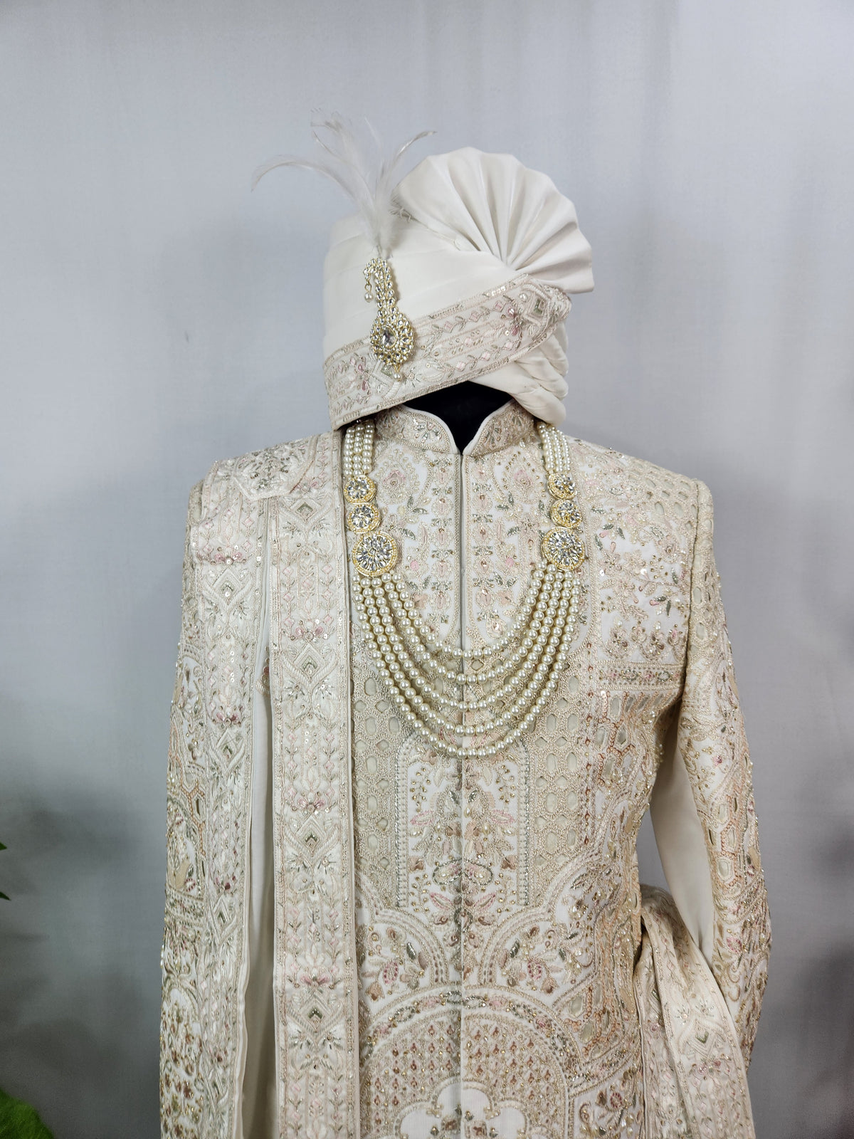 White Wedding Groom Sherwani - Laser Cut Work | Sherwani For Men