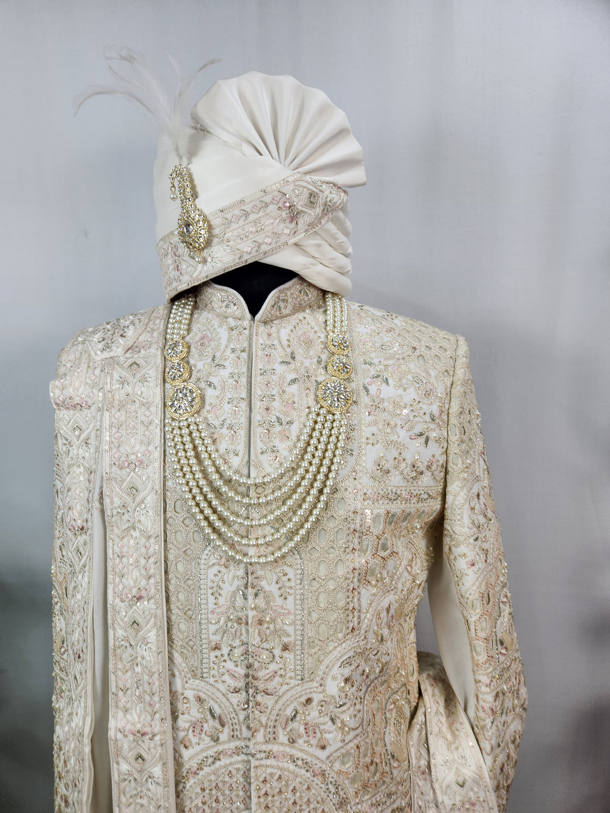 White Wedding Groom Sherwani - Laser Cut Work | Sherwani For Men