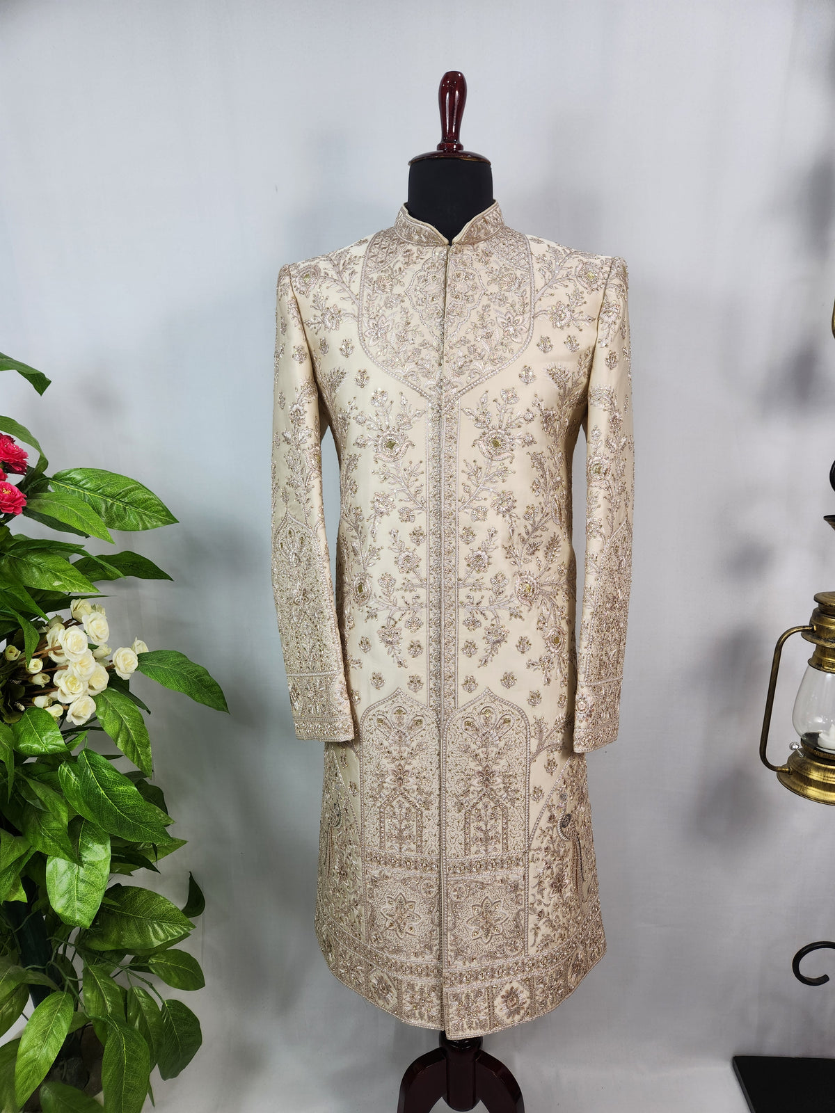 Champagne Golden Wedding Groom Sherwani - Diamond Zari Embroidery | Sherwani For Men