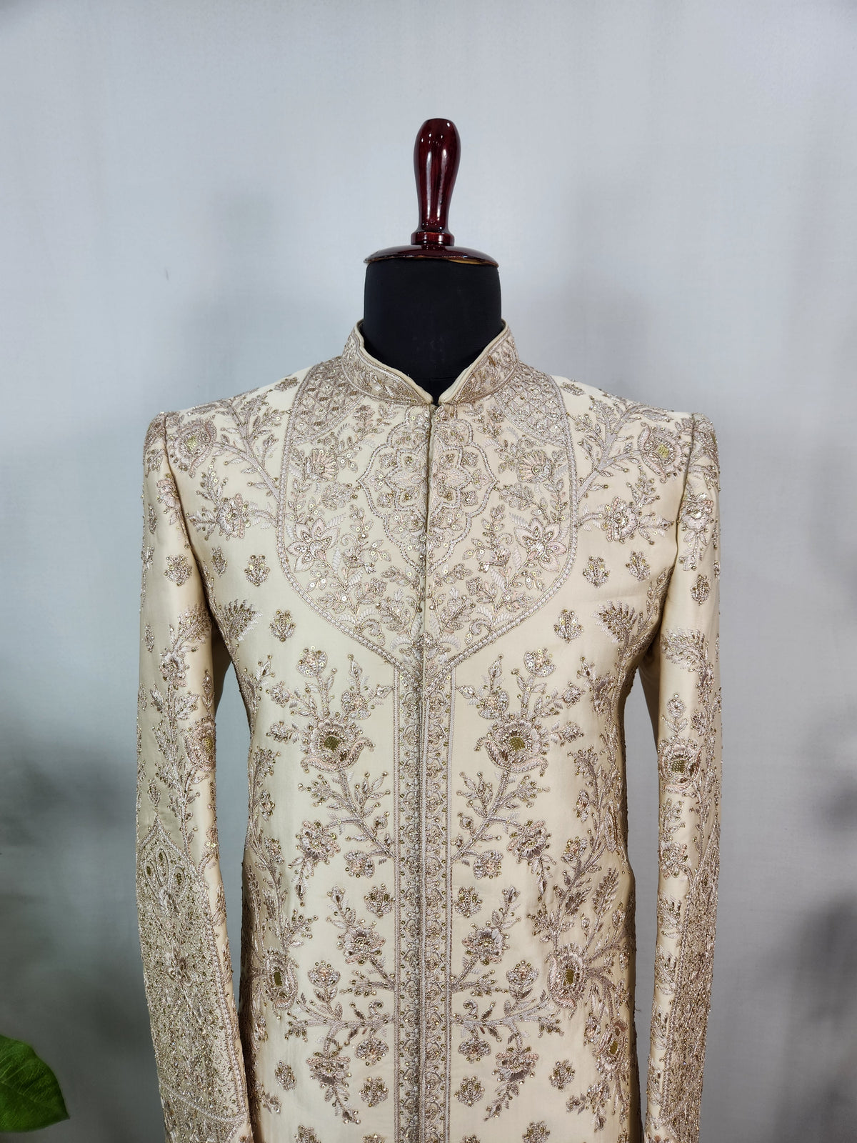 Champagne Golden Wedding Groom Sherwani - Diamond Zari Embroidery | Sherwani For Men