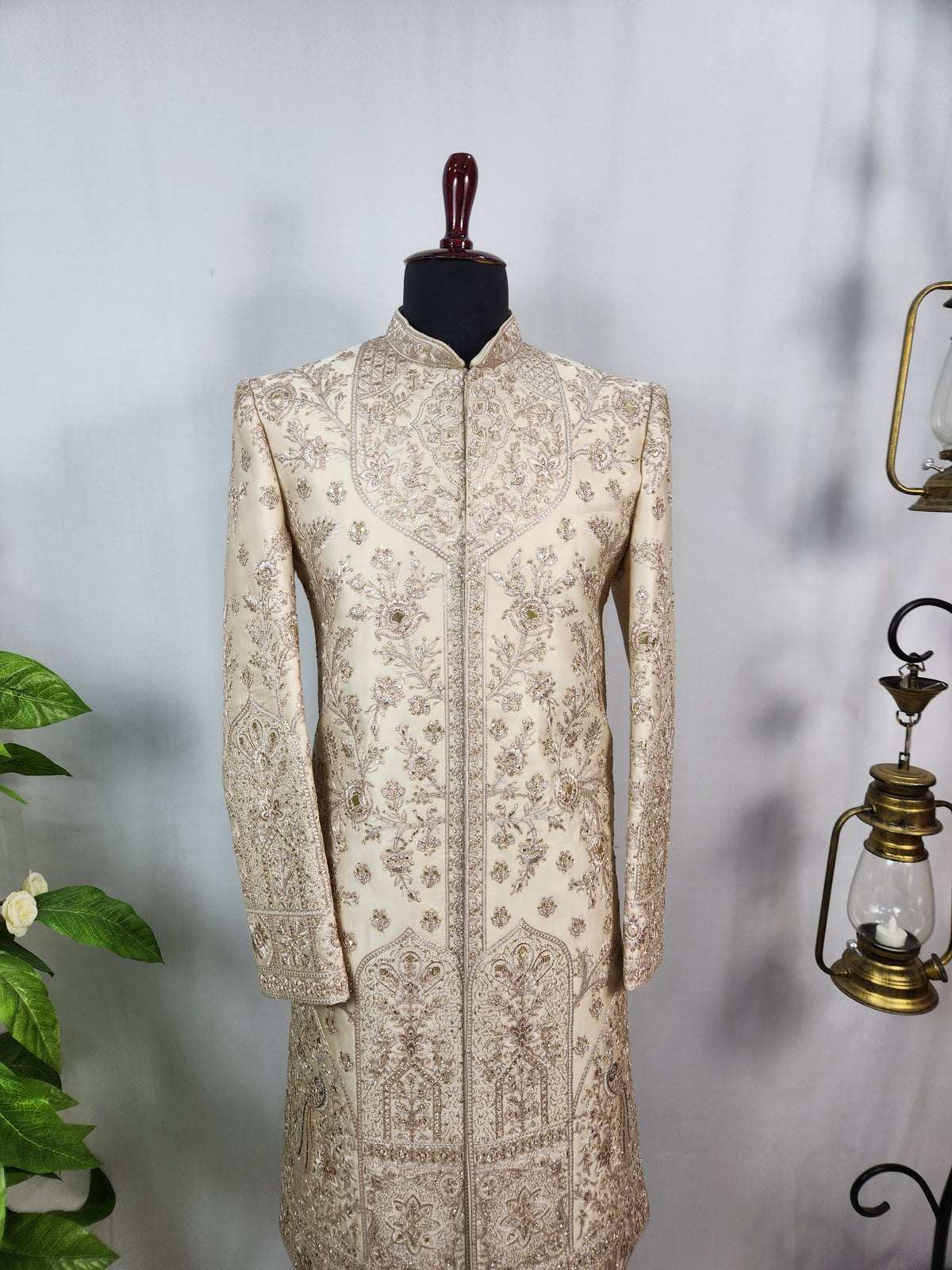 Champagne Golden Wedding Groom Sherwani - Diamond Zari Embroidery | Sherwani For Men