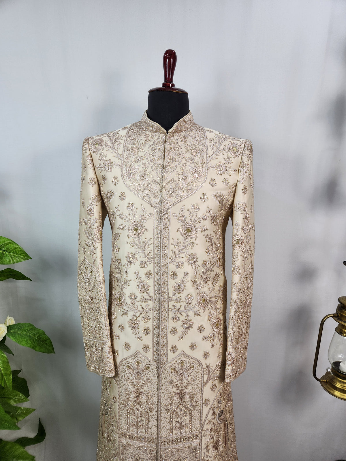 Champagne Golden Wedding Groom Sherwani - Diamond Zari Embroidery | Sherwani For Men