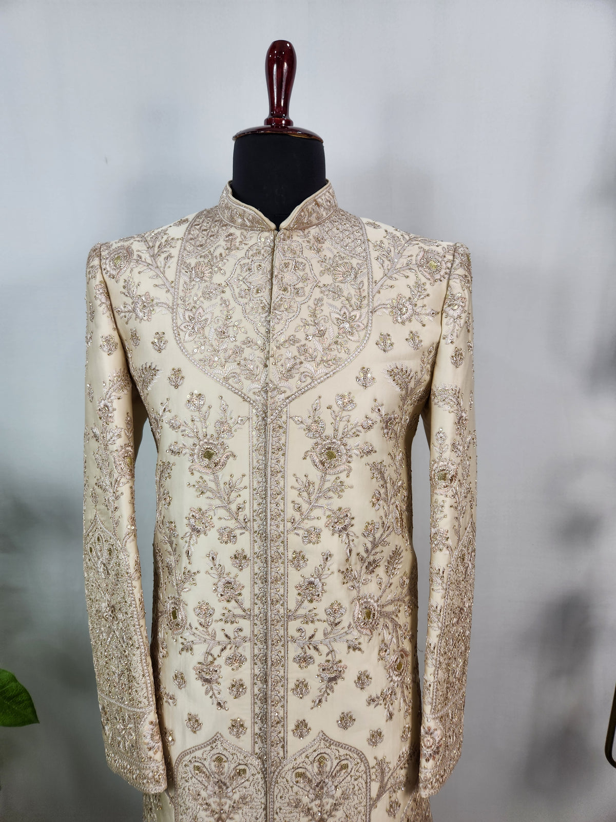 Champagne Golden Wedding Groom Sherwani - Diamond Zari Embroidery | Sherwani For Men
