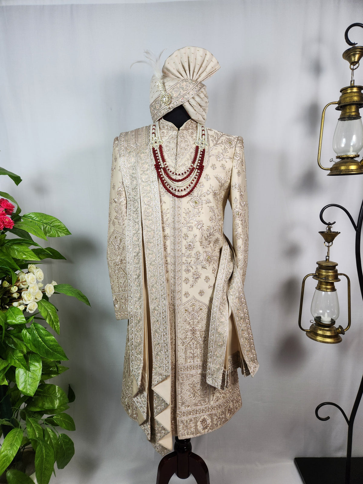 Champagne Golden Wedding Groom Sherwani - Diamond Zari Embroidery | Sherwani For Men