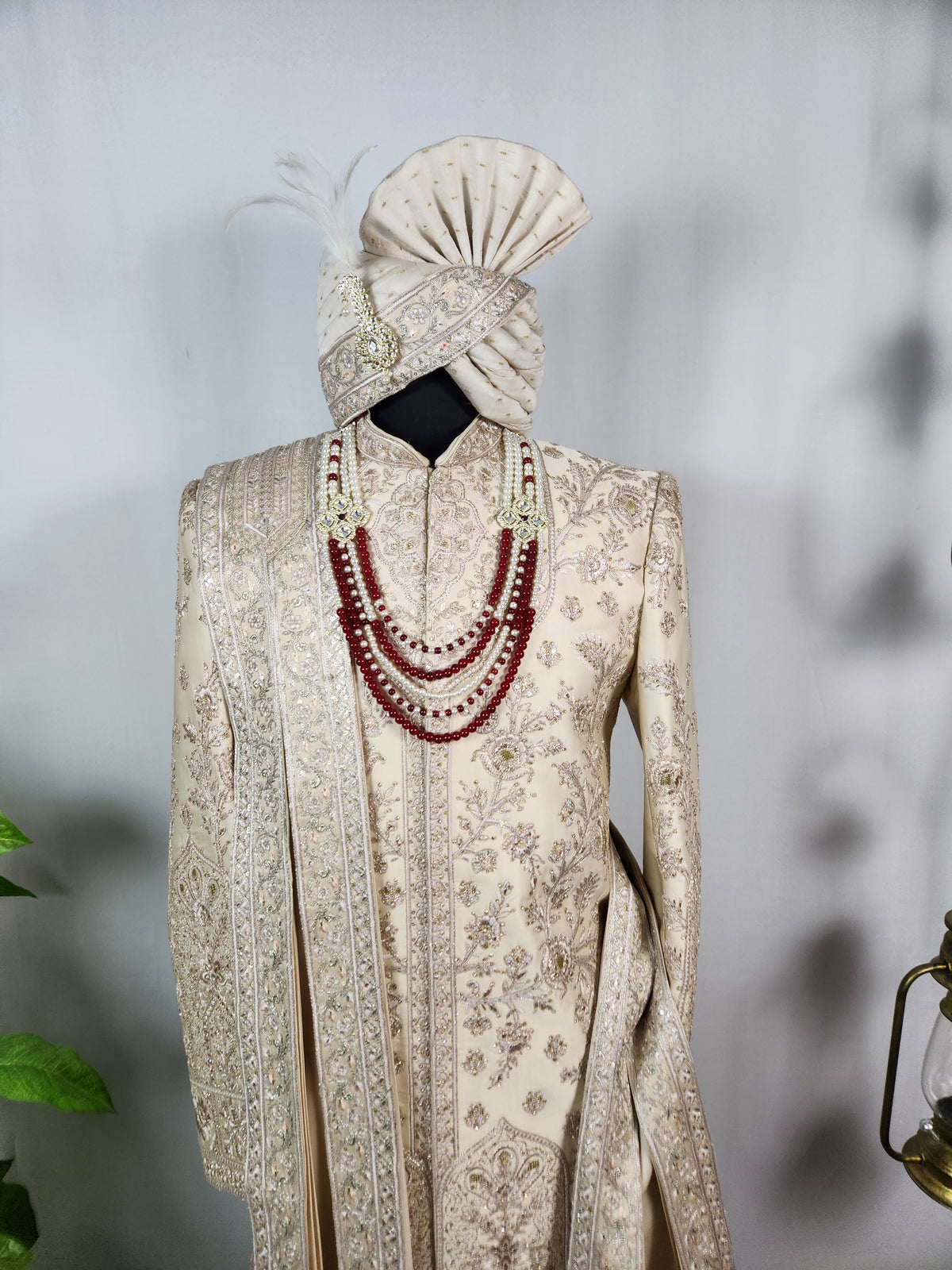 Champagne Golden Wedding Groom Sherwani - Diamond Zari Embroidery | Sherwani For Men