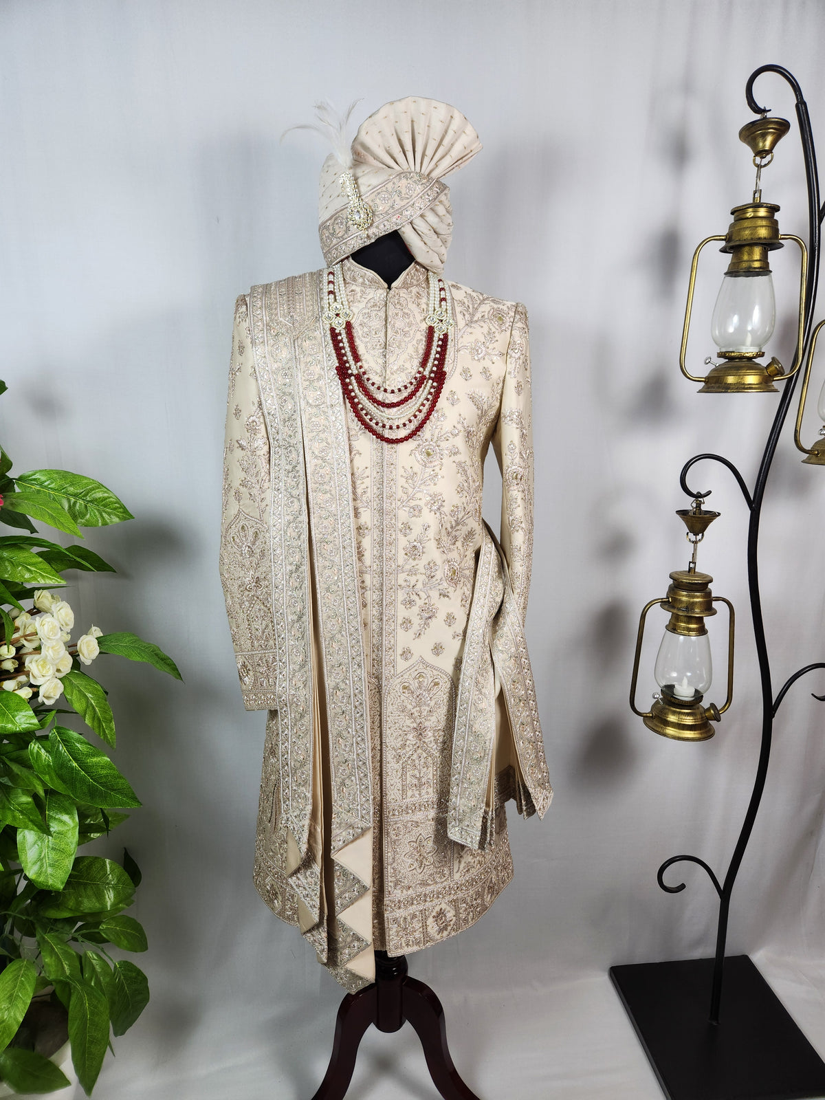 Champagne Golden Wedding Groom Sherwani - Diamond Zari Embroidery | Sherwani For Men
