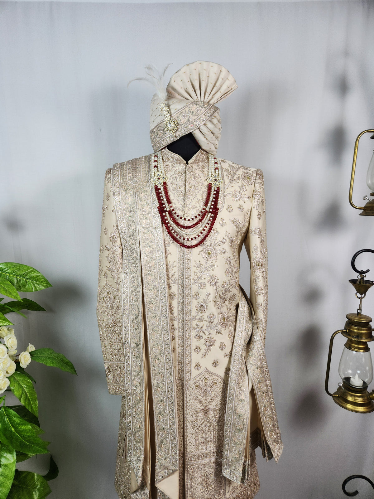 Champagne Golden Wedding Groom Sherwani - Diamond Zari Embroidery | Sherwani For Men