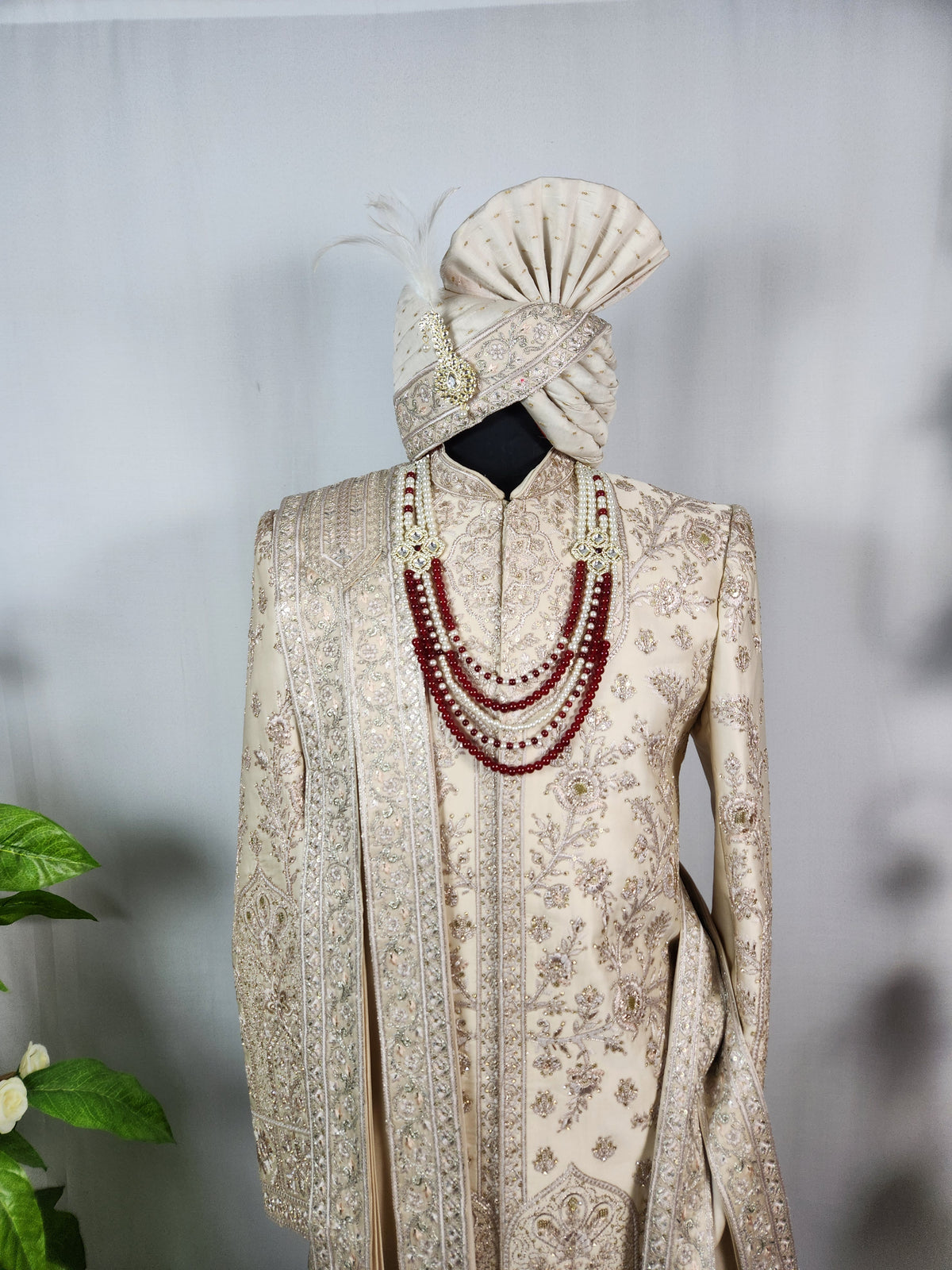 Champagne Golden Wedding Groom Sherwani - Diamond Zari Embroidery | Sherwani For Men