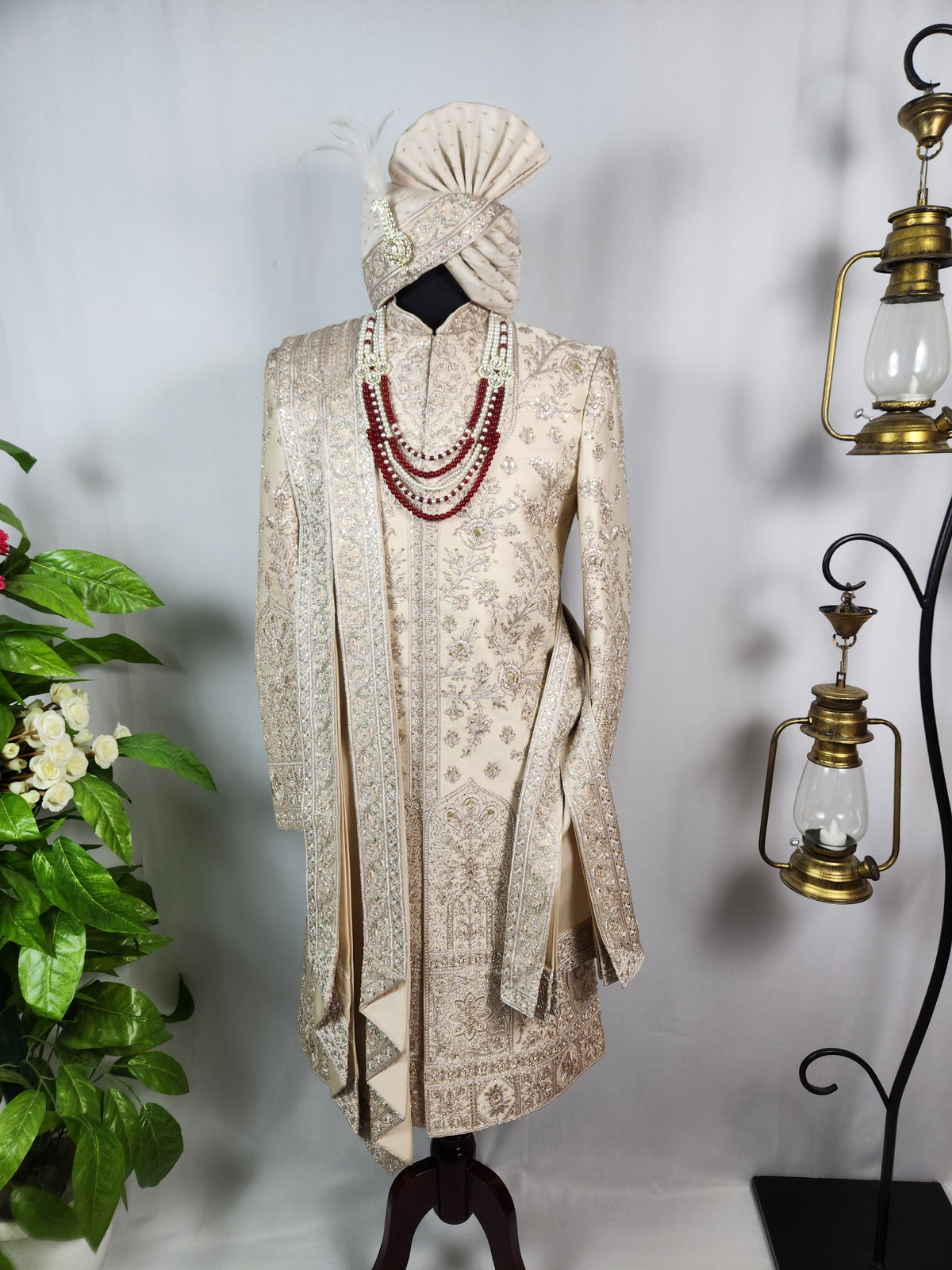 Champagne Golden Wedding Groom Sherwani - Diamond Zari Embroidery | Sherwani For Men