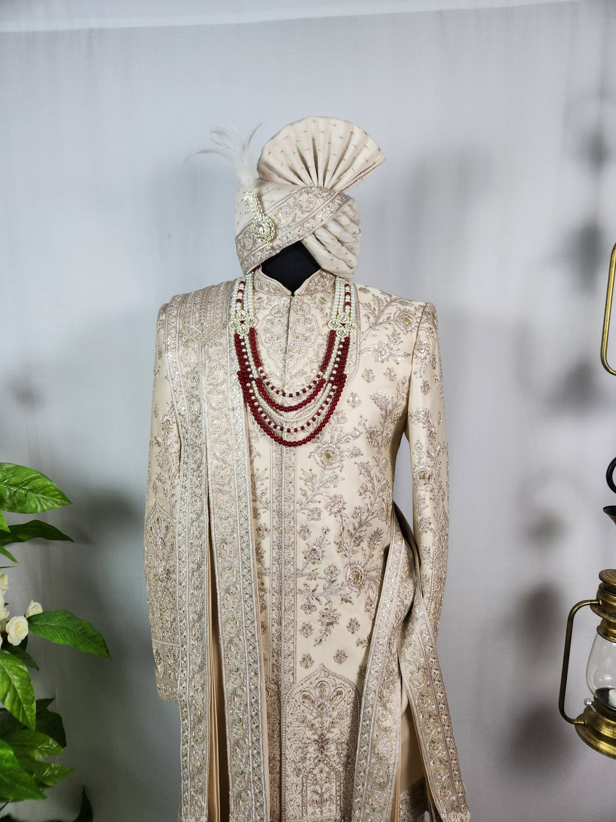 Champagne Golden Wedding Groom Sherwani - Diamond Zari Embroidery | Sherwani For Men