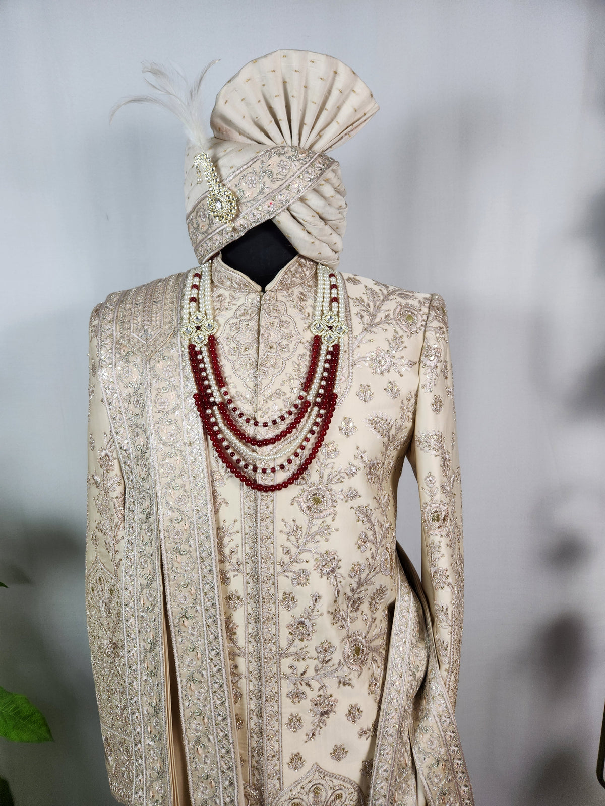 Champagne Golden Wedding Groom Sherwani - Diamond Zari Embroidery | Sherwani For Men