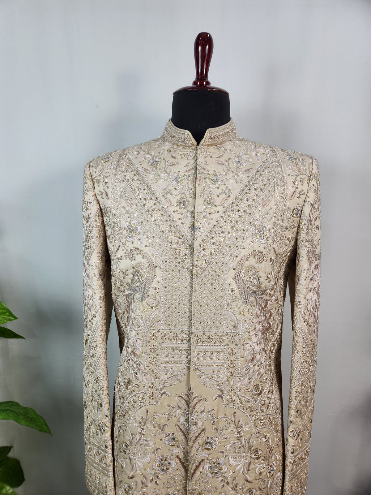 Rose Gold Wedding Groom Sherwani - Peacock Design | Sherwani For Men