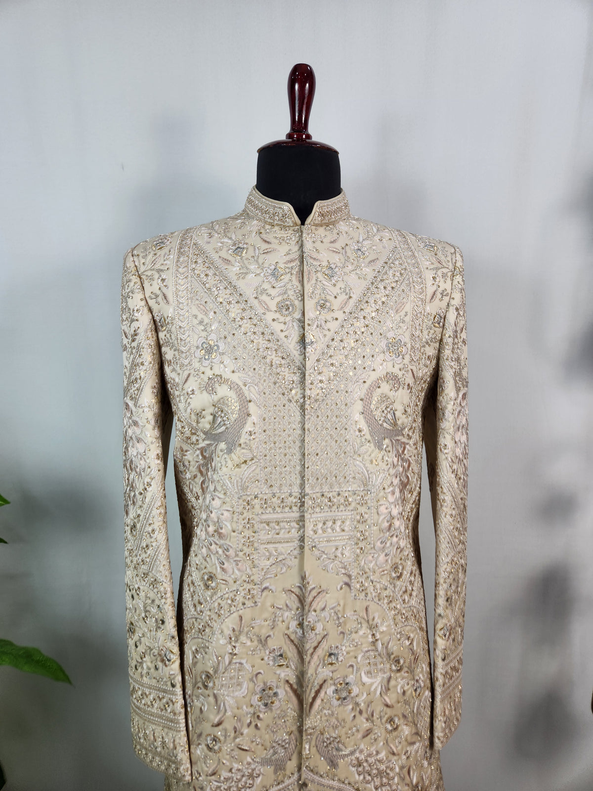 Rose Gold Wedding Groom Sherwani - Peacock Design | Sherwani For Men