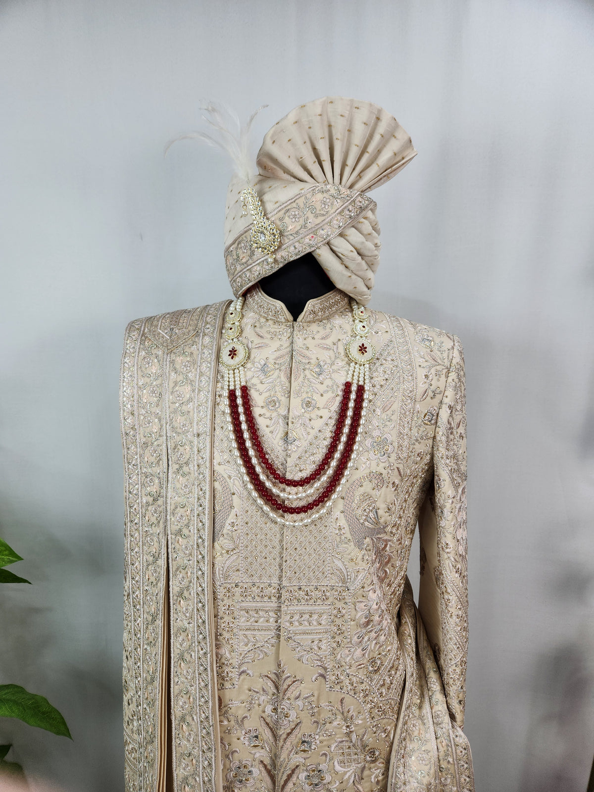 Rose Gold Wedding Groom Sherwani - Peacock Design | Sherwani For Men