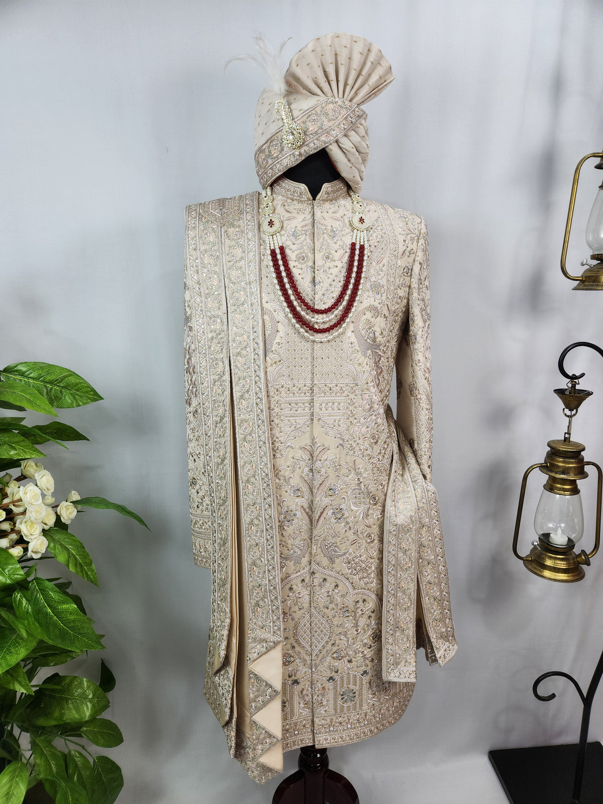 Rose Gold Wedding Groom Sherwani - Peacock Design | Sherwani For Men