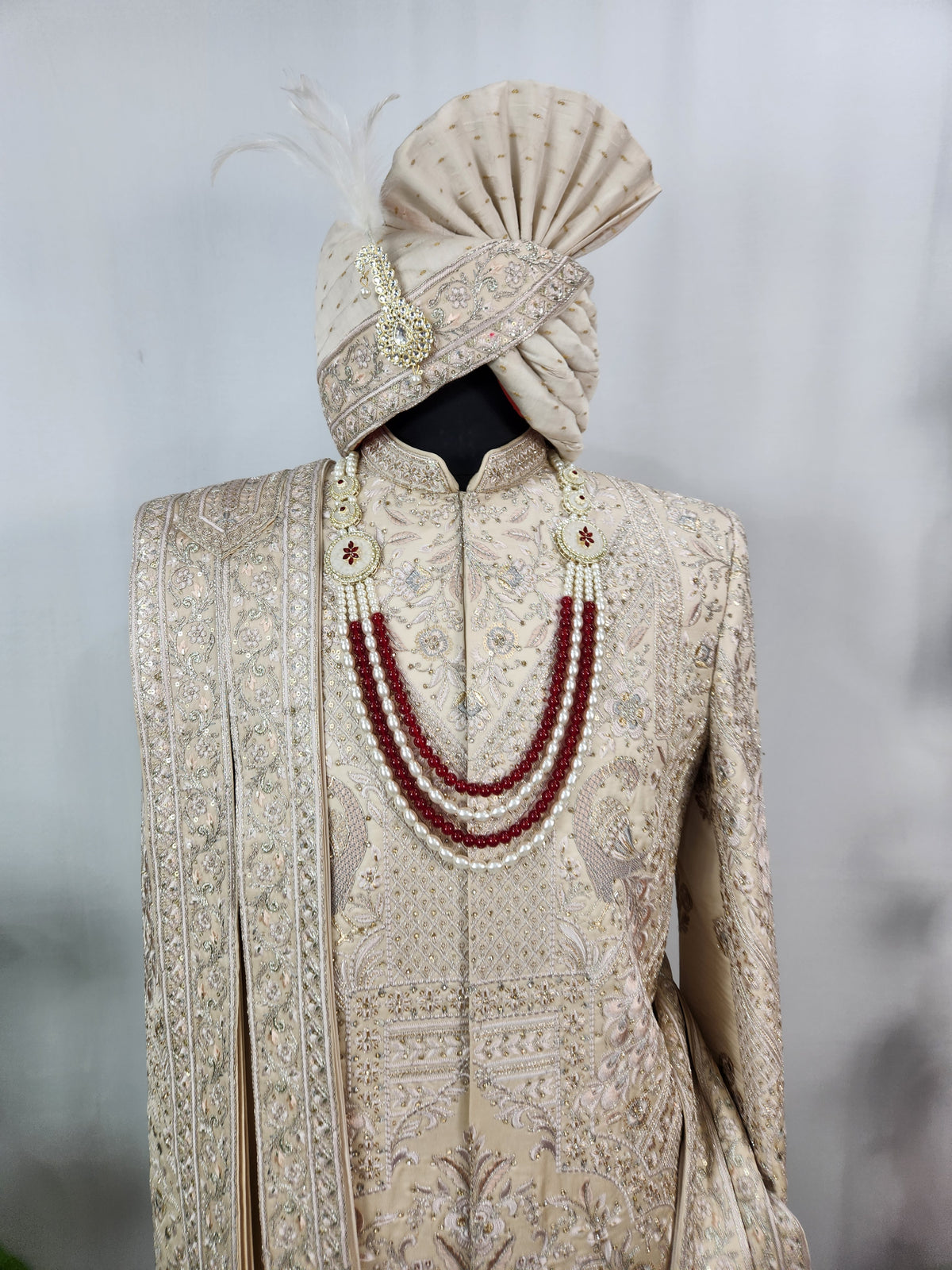 Rose Gold Wedding Groom Sherwani - Peacock Design | Sherwani For Men
