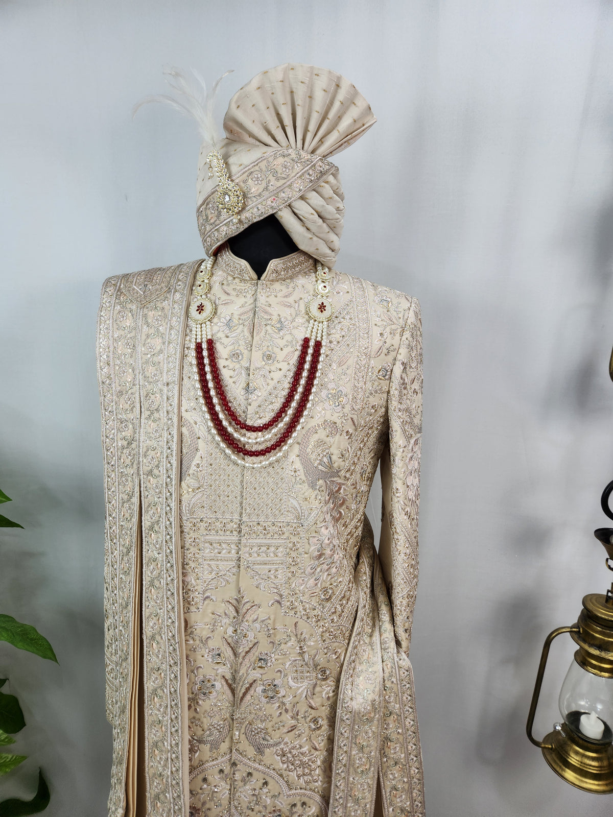 Rose Gold Wedding Groom Sherwani - Peacock Design | Sherwani For Men