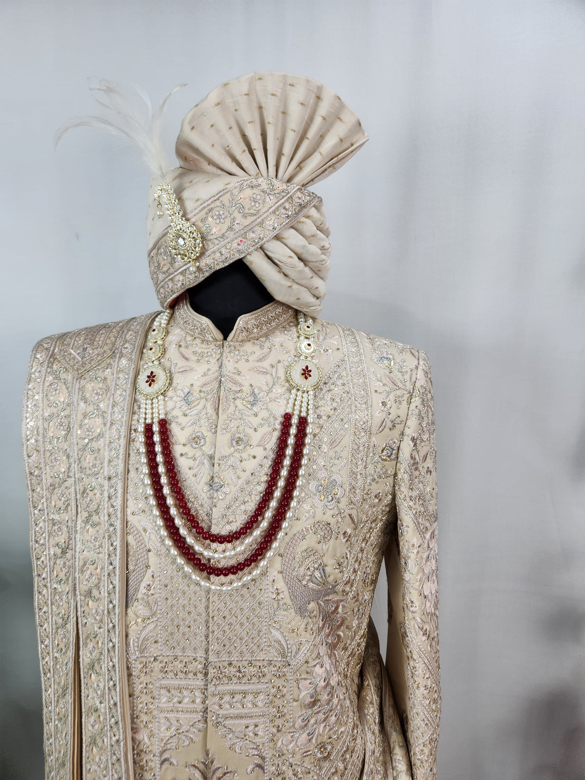 Rose Gold Wedding Groom Sherwani - Peacock Design | Sherwani For Men