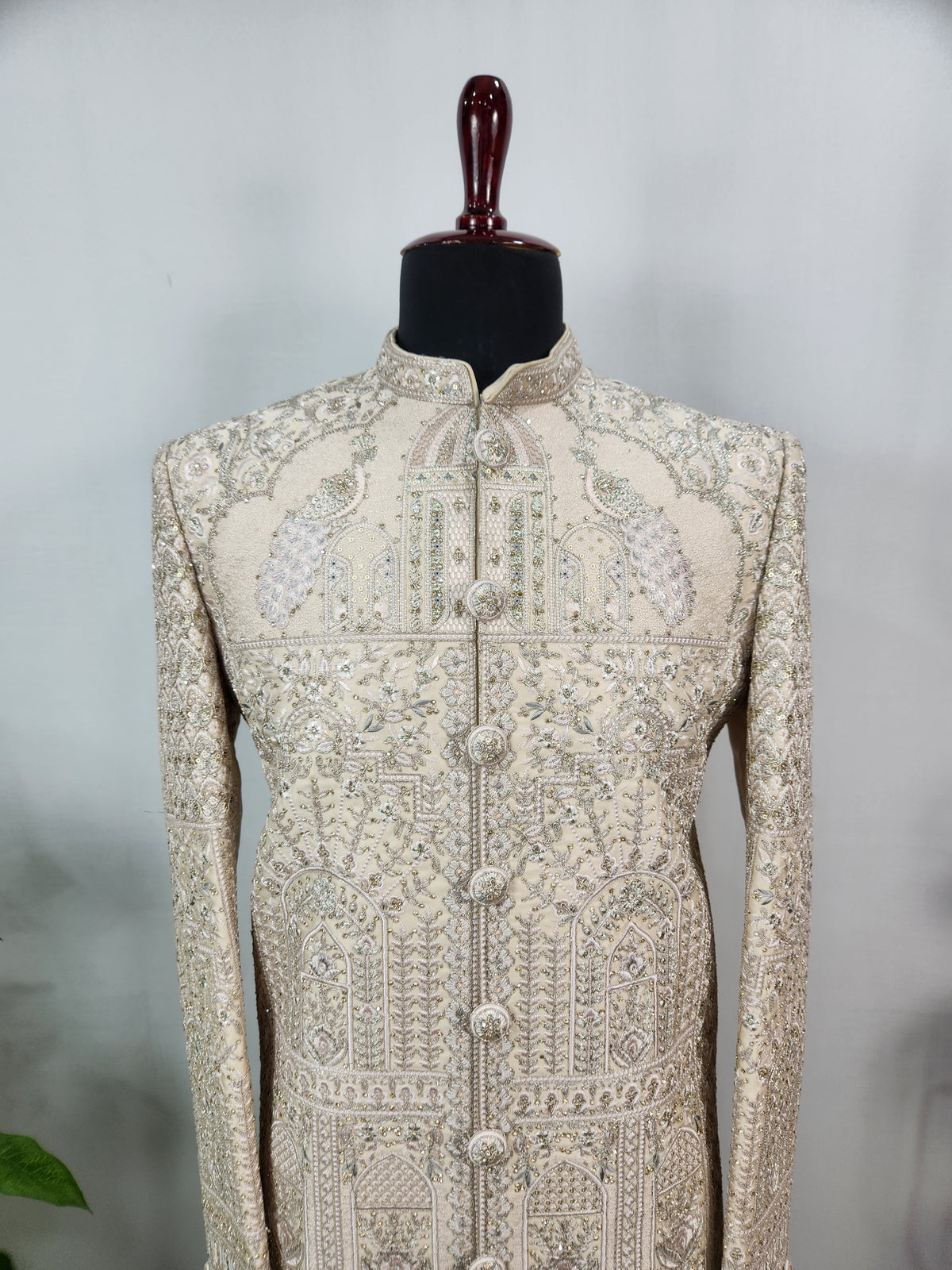 Rose Gold Wedding Groom Sherwani - Peacock Elephant Design | Sherwani For Men