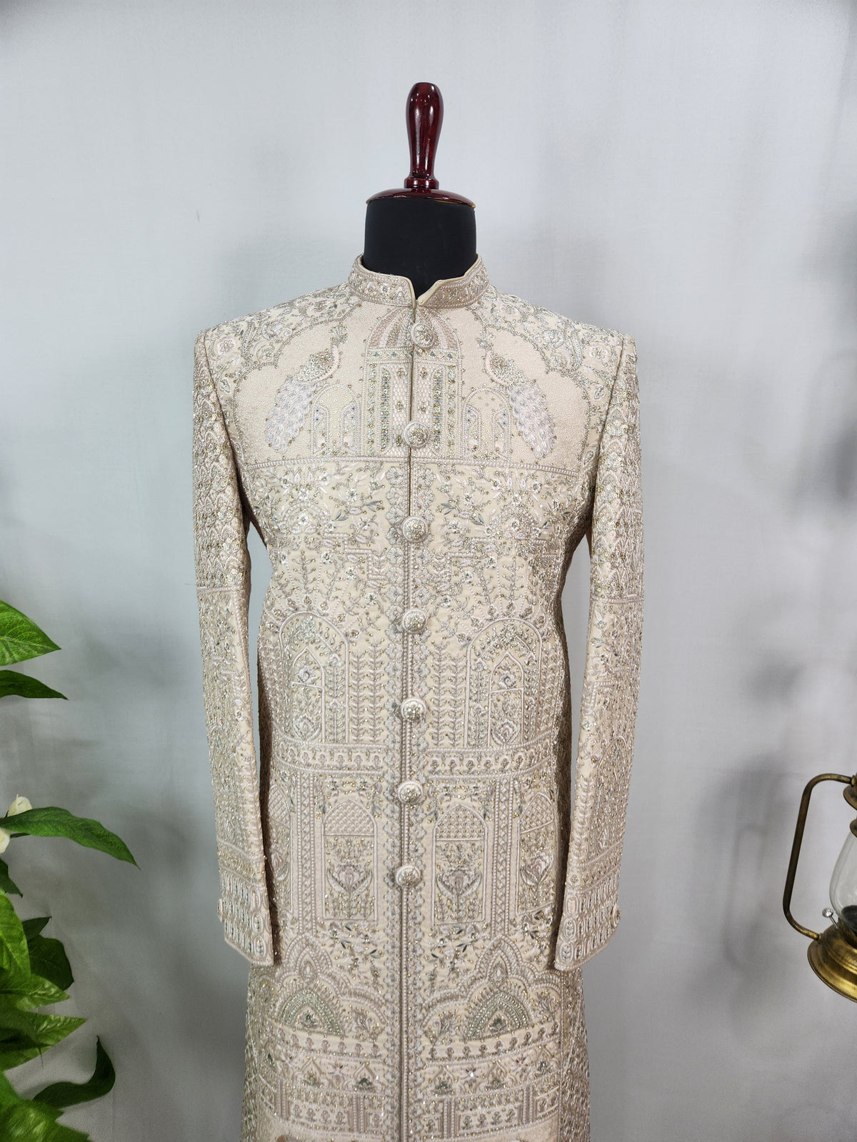 Rose Gold Wedding Groom Sherwani - Peacock Elephant Design | Sherwani For Men