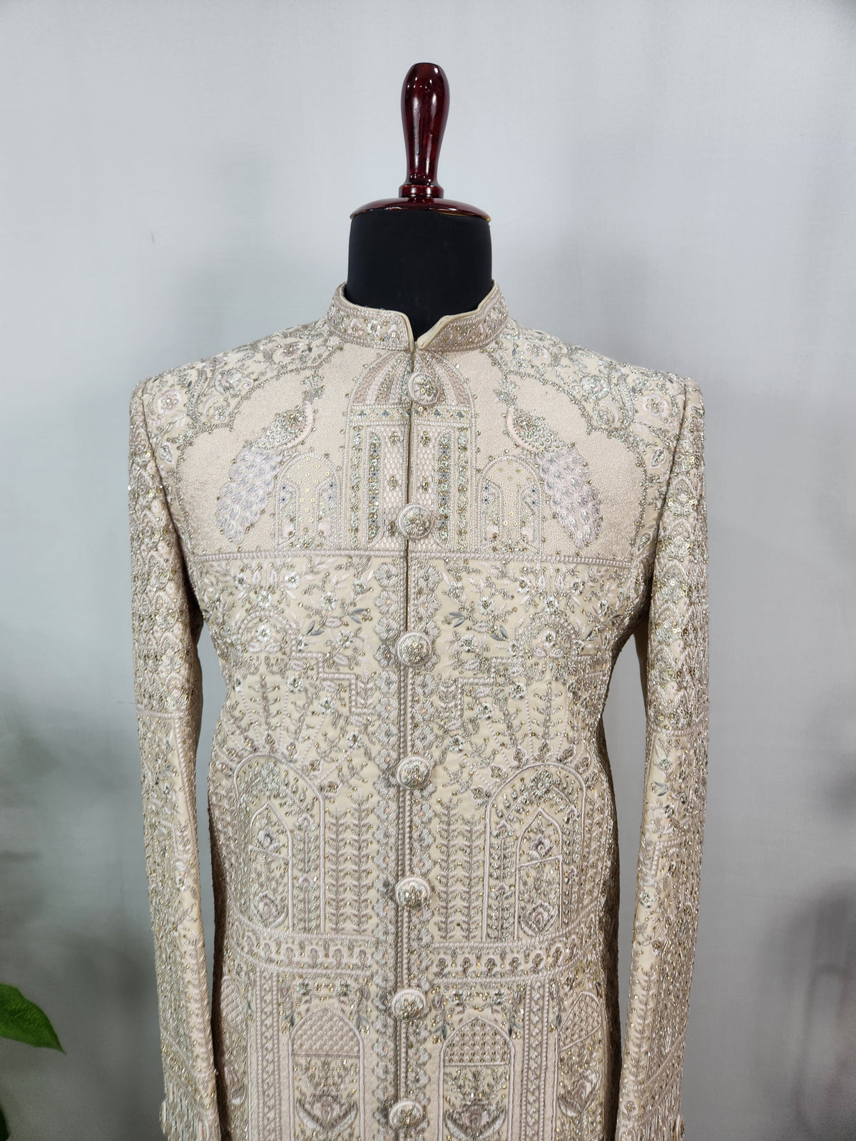 Rose Gold Wedding Groom Sherwani - Peacock Elephant Design | Sherwani For Men
