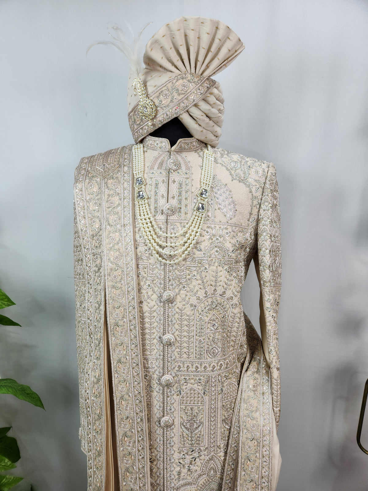 Rose Gold Wedding Groom Sherwani - Peacock Elephant Design | Sherwani For Men
