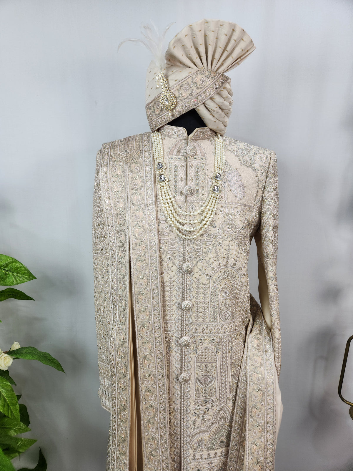 Rose Gold Wedding Groom Sherwani - Peacock Elephant Design | Sherwani For Men