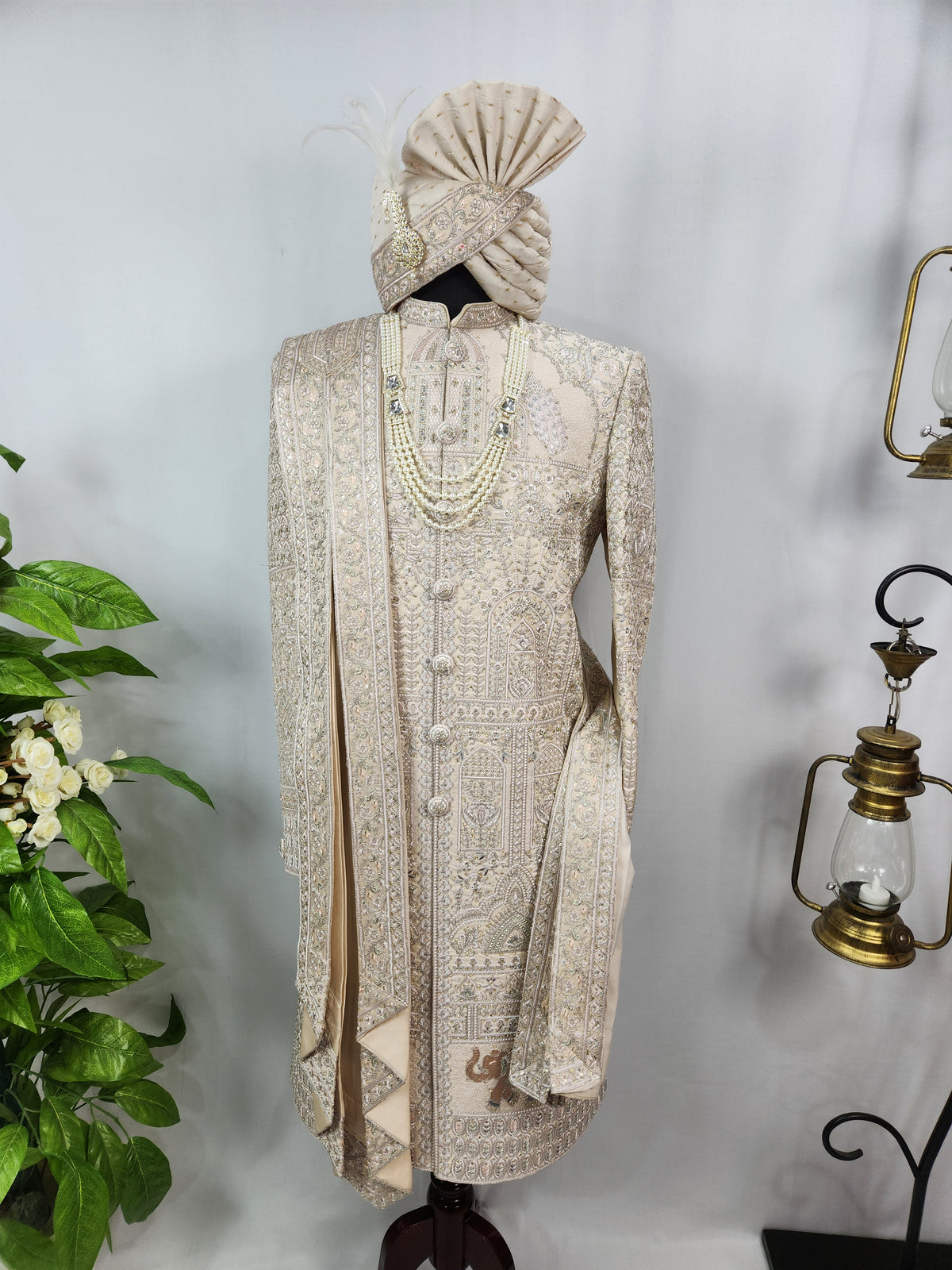 Rose Gold Wedding Groom Sherwani - Peacock Elephant Design | Sherwani For Men