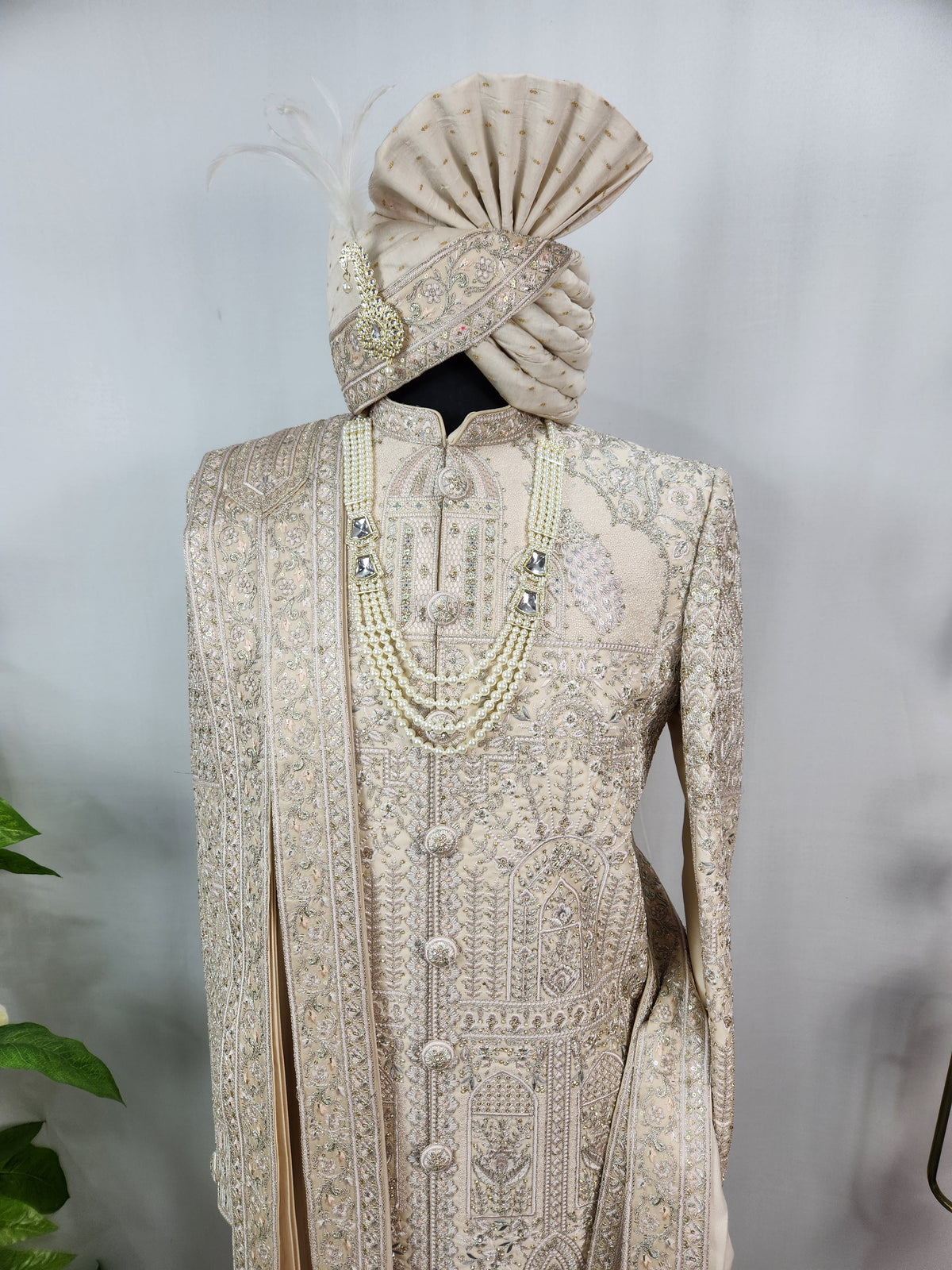 Rose Gold Wedding Groom Sherwani - Peacock Elephant Design | Sherwani For Men