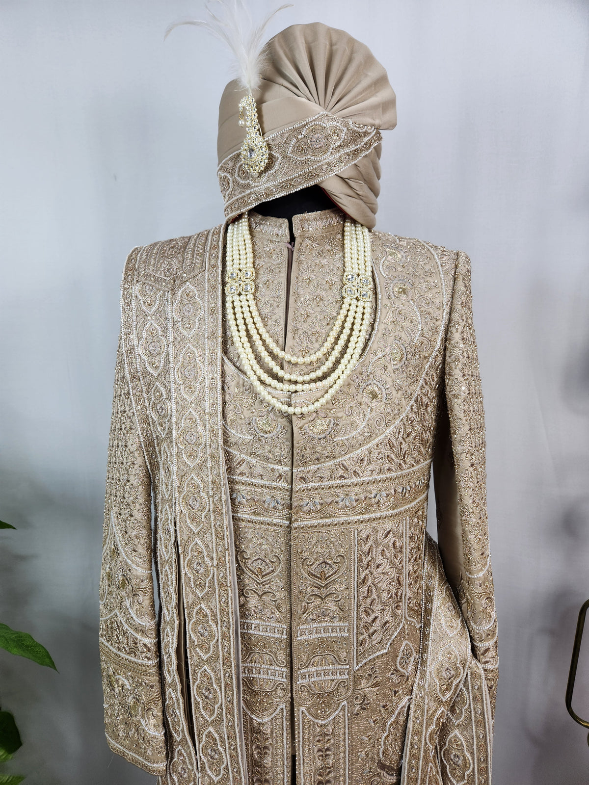 Golden Brown Groom Sherwani - Beads Studded Anarkali Kurta Style | Sherwani For Men