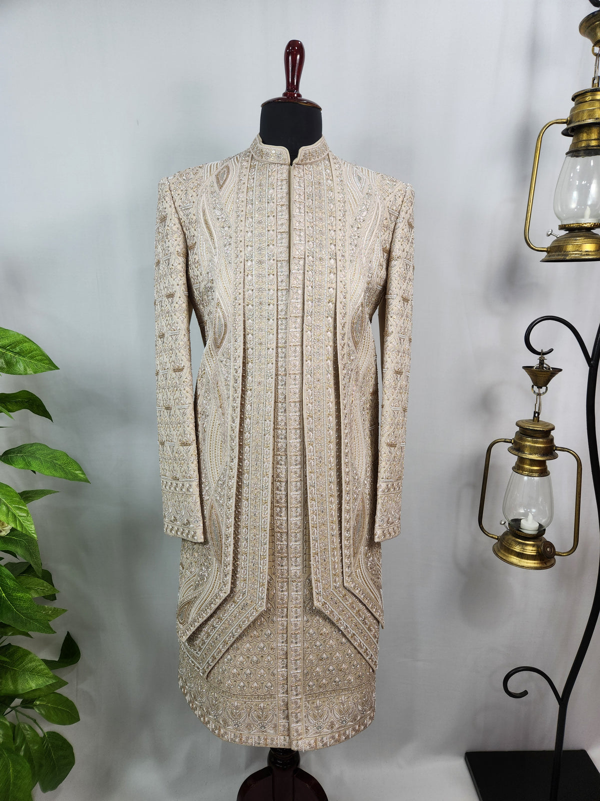 Rose Gold Wedding Groom Sherwani - 3 layer Beads Studded | Sherwani For Men