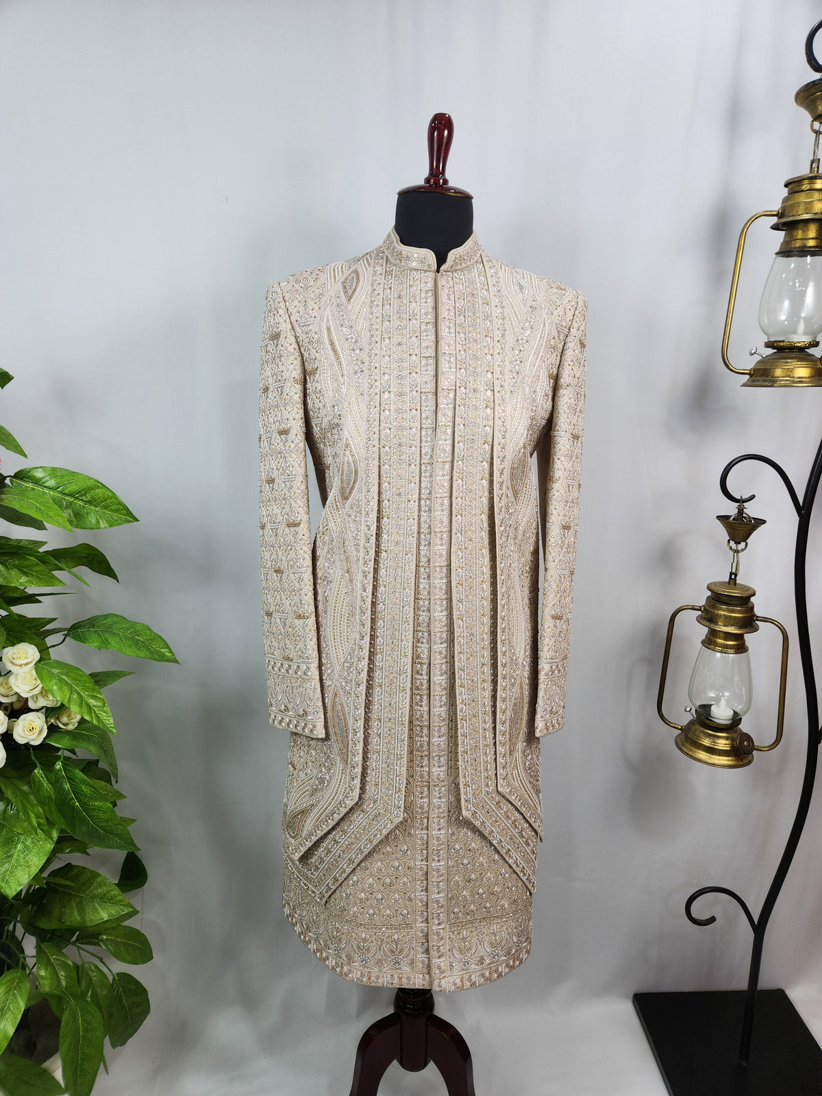 Rose Gold Wedding Groom Sherwani - 3 layer Beads Studded | Sherwani For Men