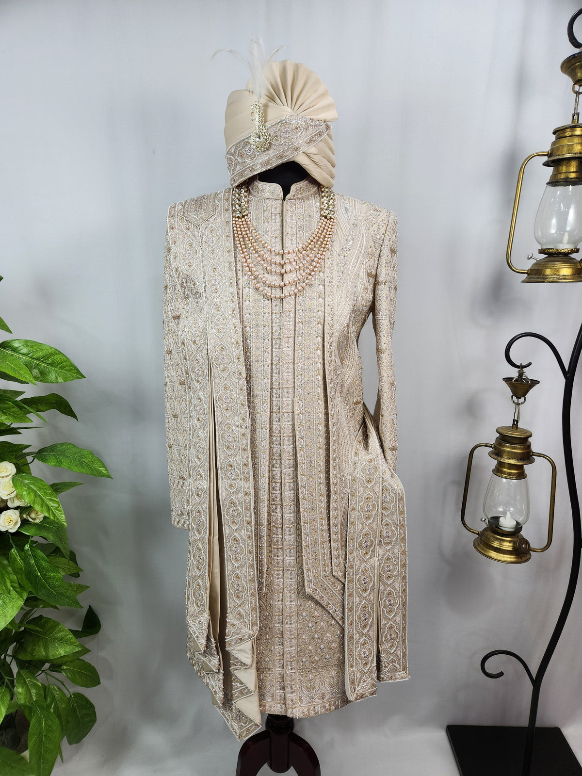 Rose Gold Wedding Groom Sherwani - 3 layer Beads Studded | Sherwani For Men