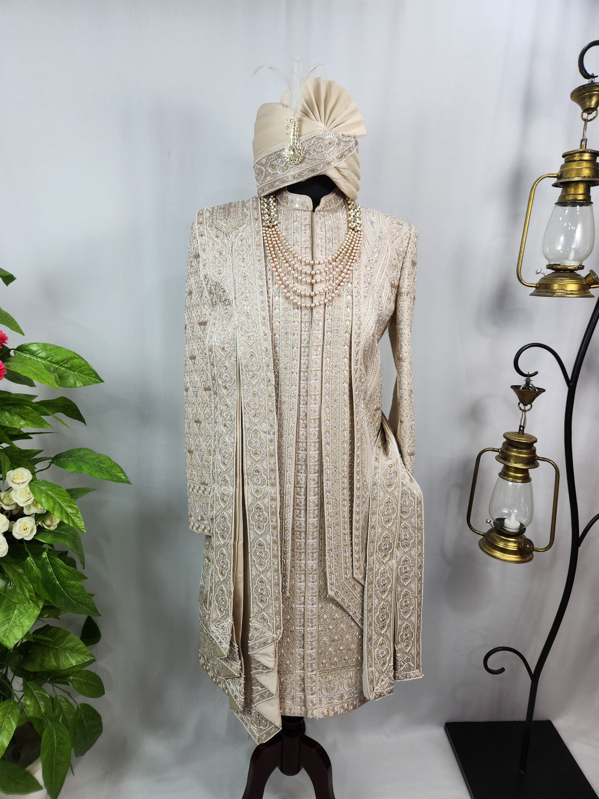 Rose Gold Wedding Groom Sherwani - 3 layer Beads Studded | Sherwani For Men