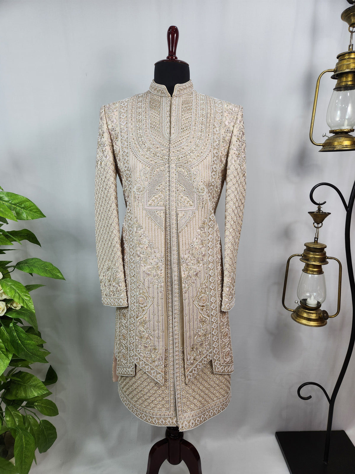 Rose Gold Wedding Groom Sherwani - 2 layer Beads Studded | Sherwani For Men