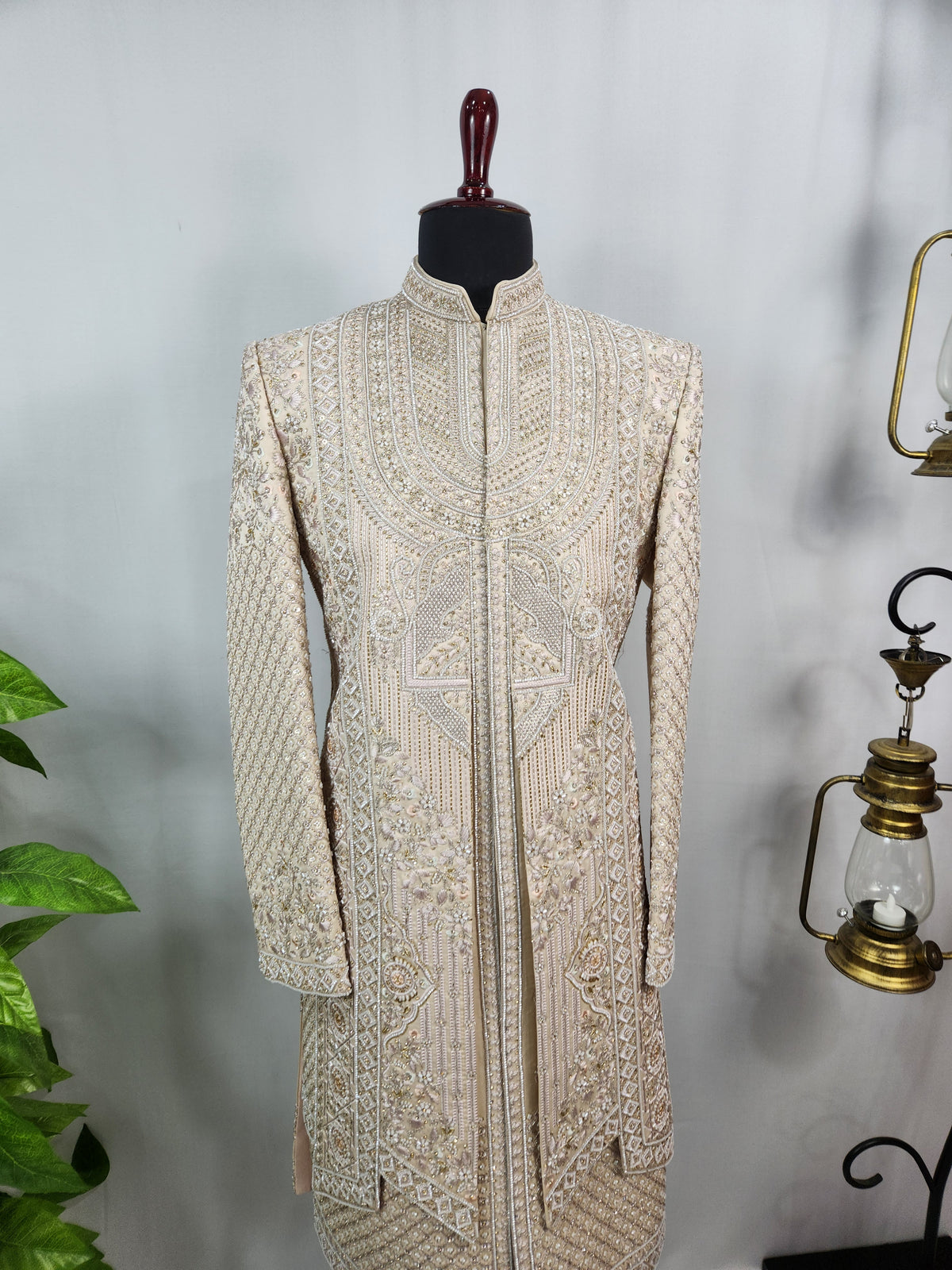 Rose Gold Wedding Groom Sherwani - 2 layer Beads Studded | Sherwani For Men