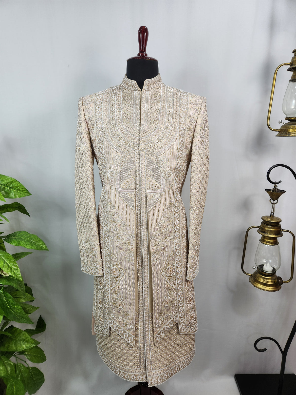 Rose Gold Wedding Groom Sherwani - 2 layer Beads Studded | Sherwani For Men