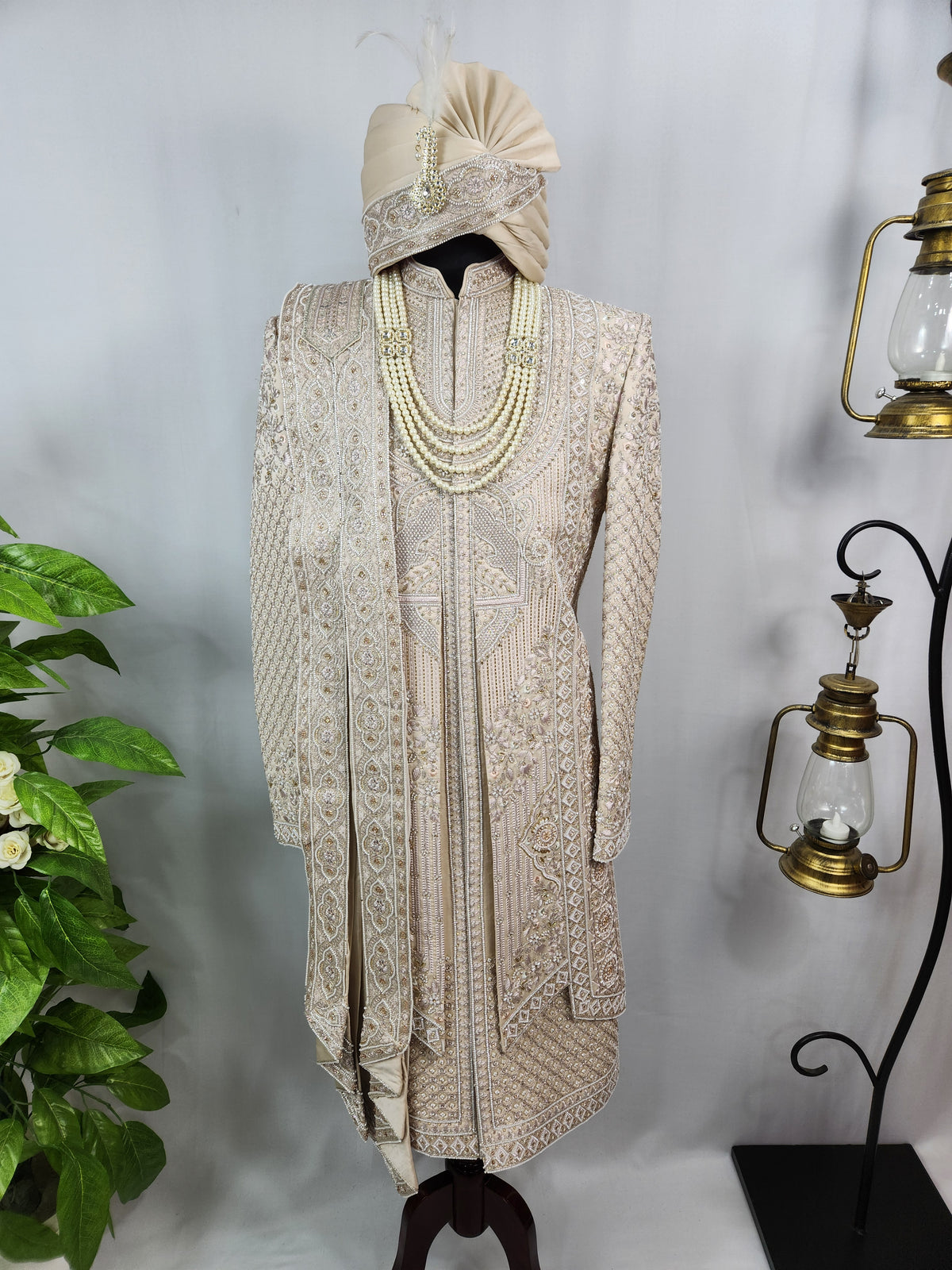 Rose Gold Wedding Groom Sherwani - 2 layer Beads Studded | Sherwani For Men