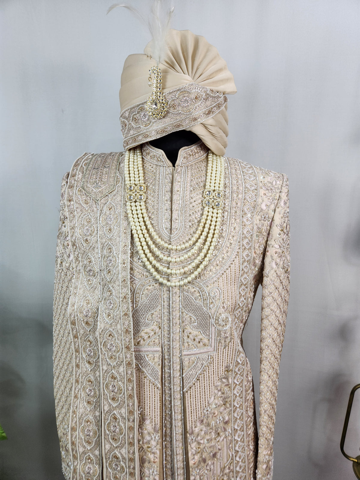 Rose Gold Wedding Groom Sherwani - 2 layer Beads Studded | Sherwani For Men